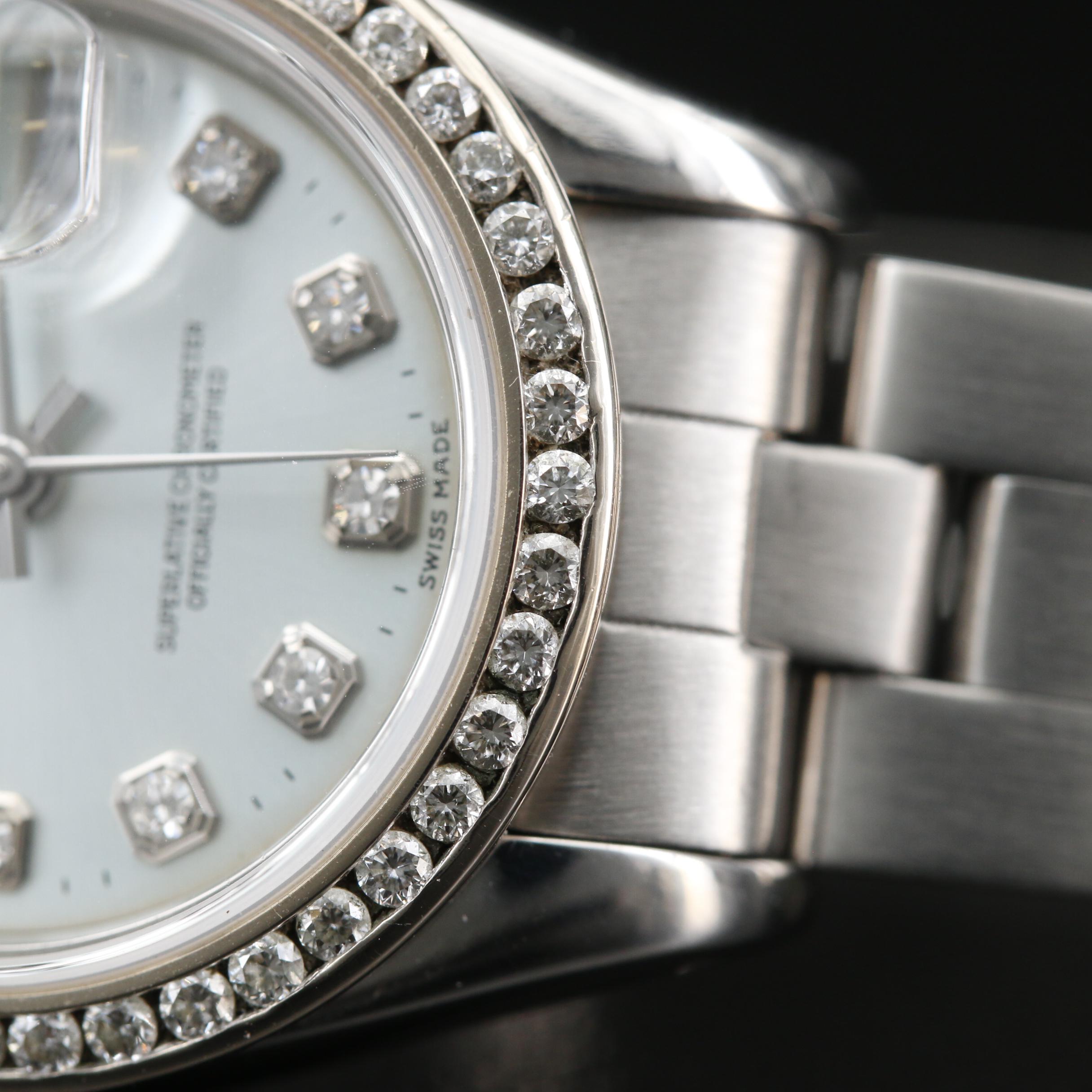 1987 Rolex Datejust 14K and Stainless Steel Automatic Watch with Diamonds