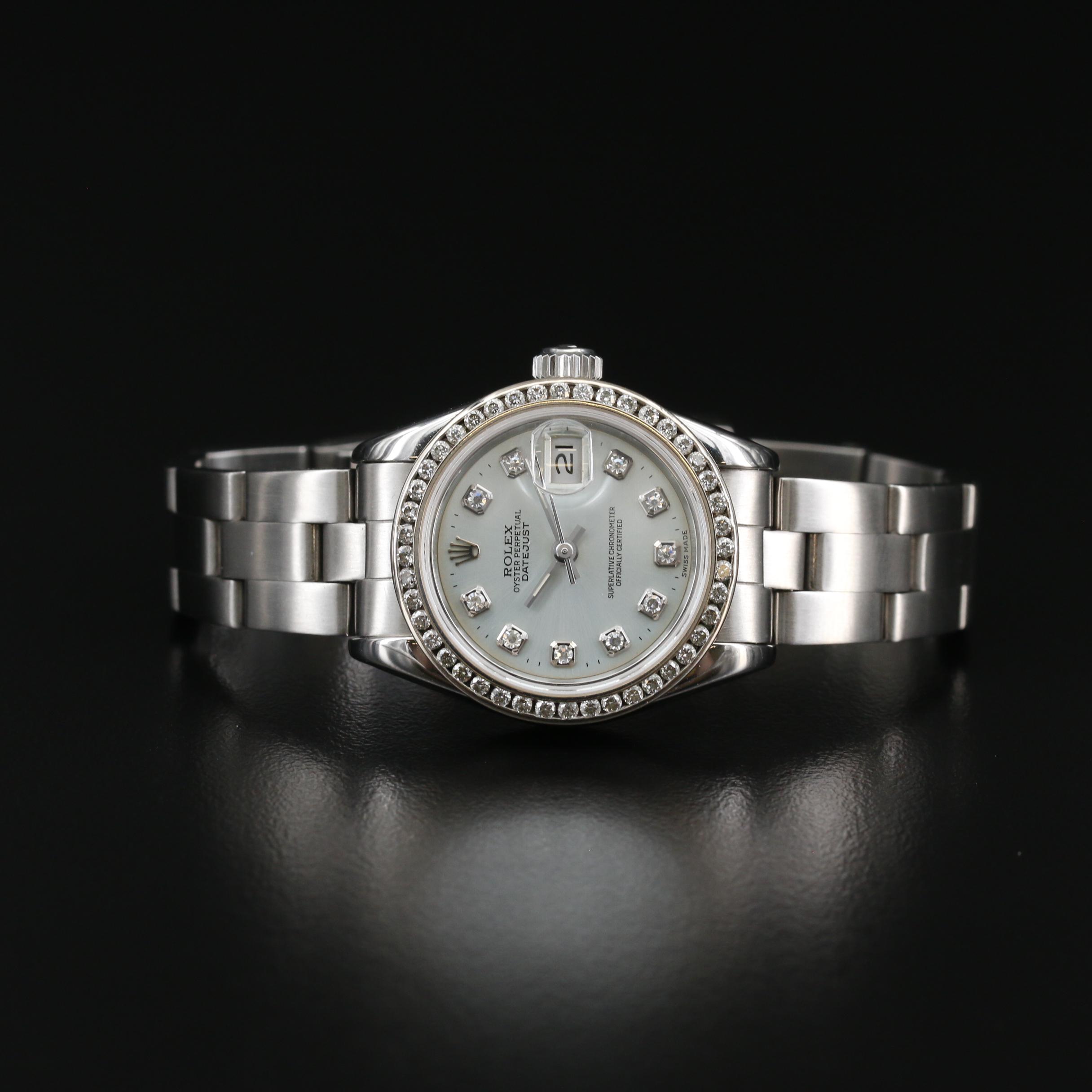 1987 Rolex Datejust 14K and Stainless Steel Automatic Watch with Diamonds