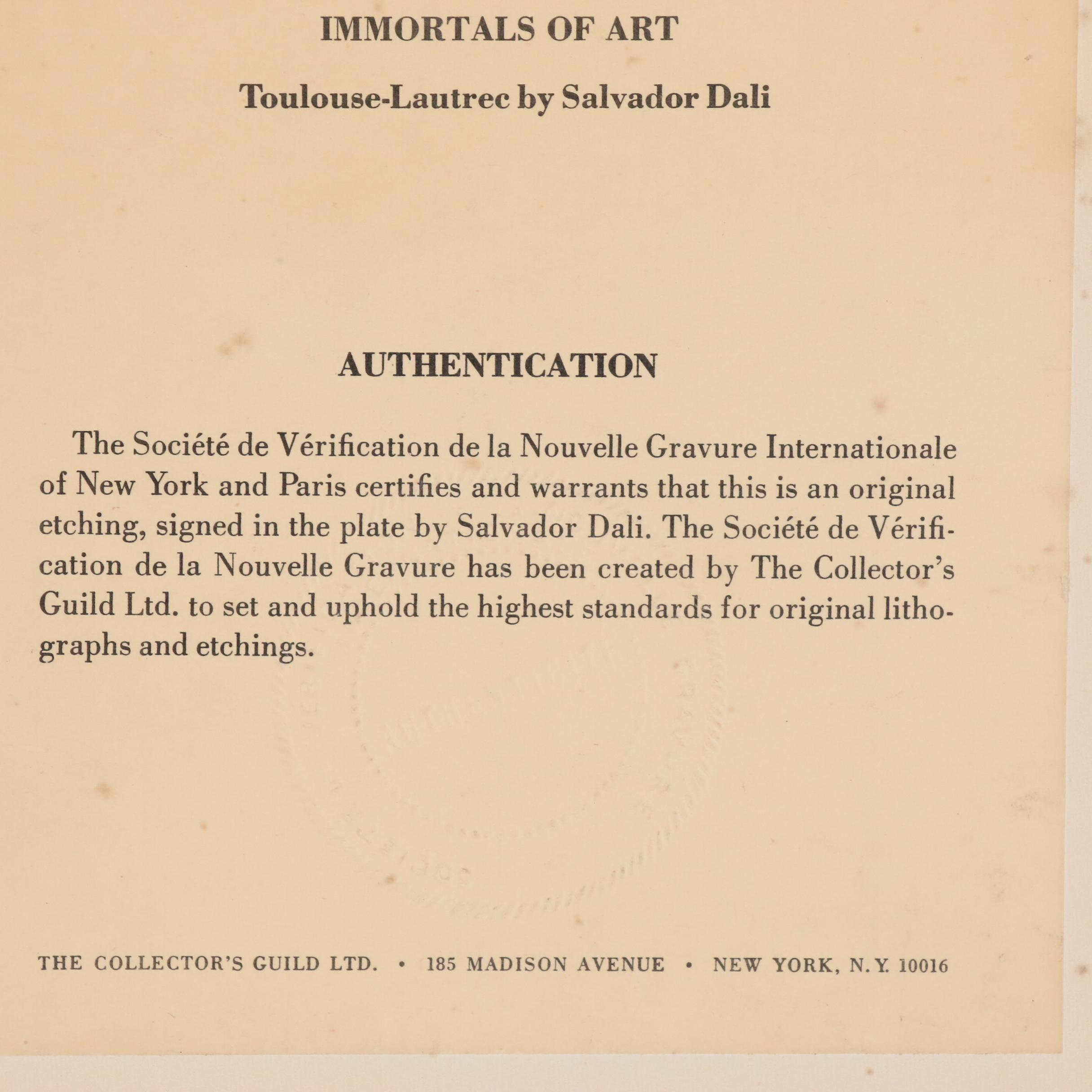 Salvador Dalí Restrike Etching "Toulouse-Lautrec"