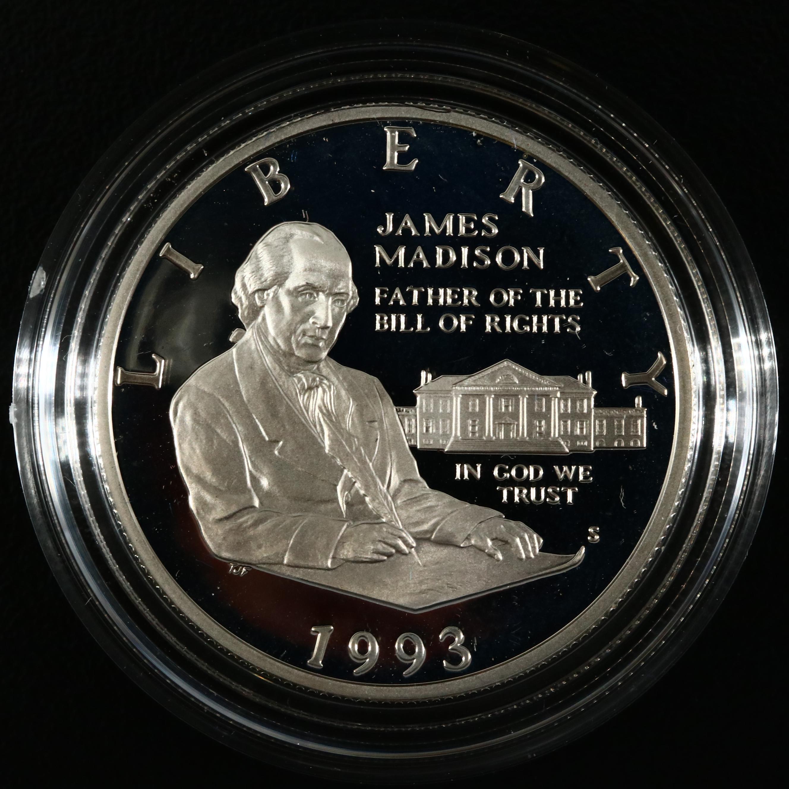 Four Modern U.S. Commemorative Proof Silver Dollars and One Proof Half Dollar