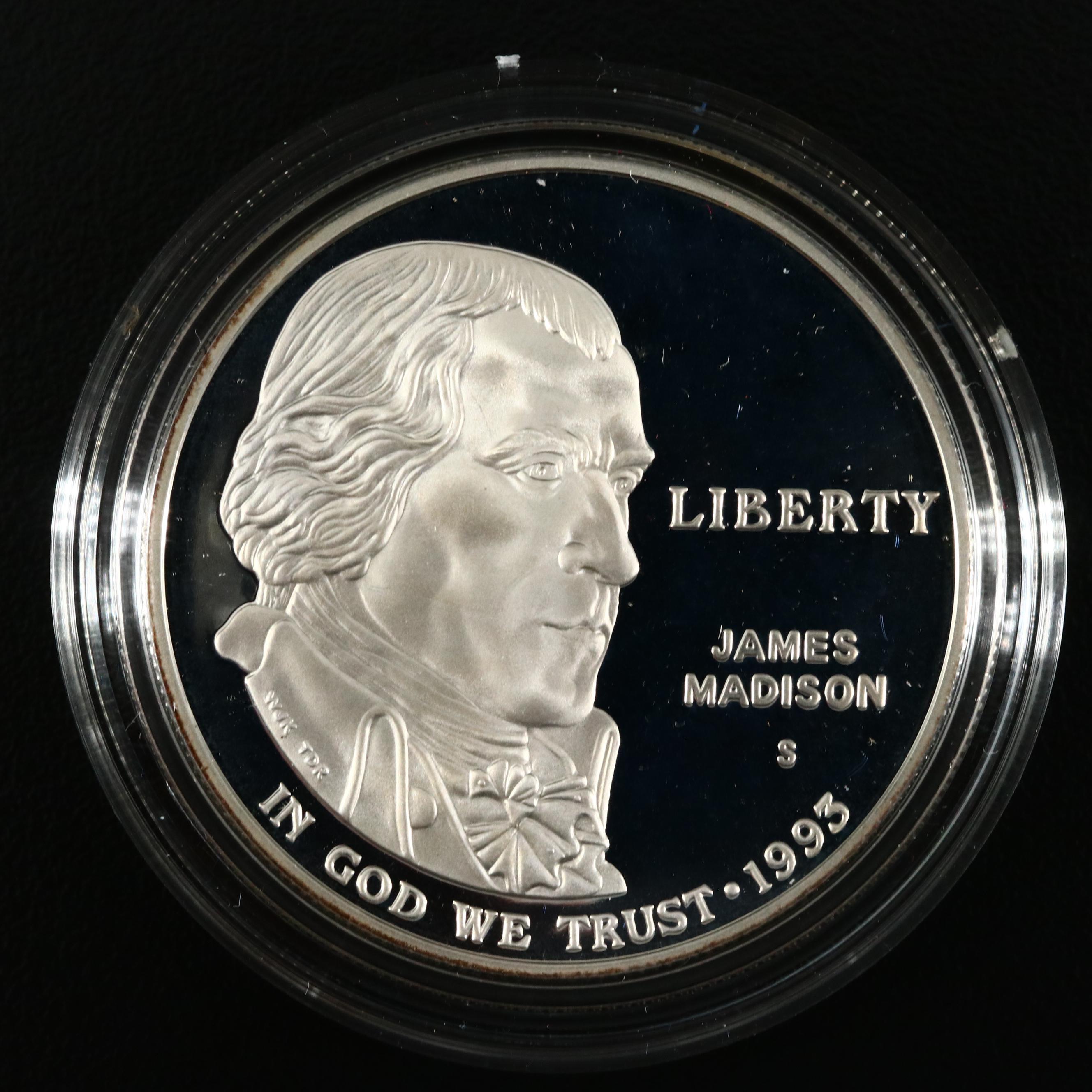 Four Modern U.S. Commemorative Proof Silver Dollars and One Proof Half Dollar