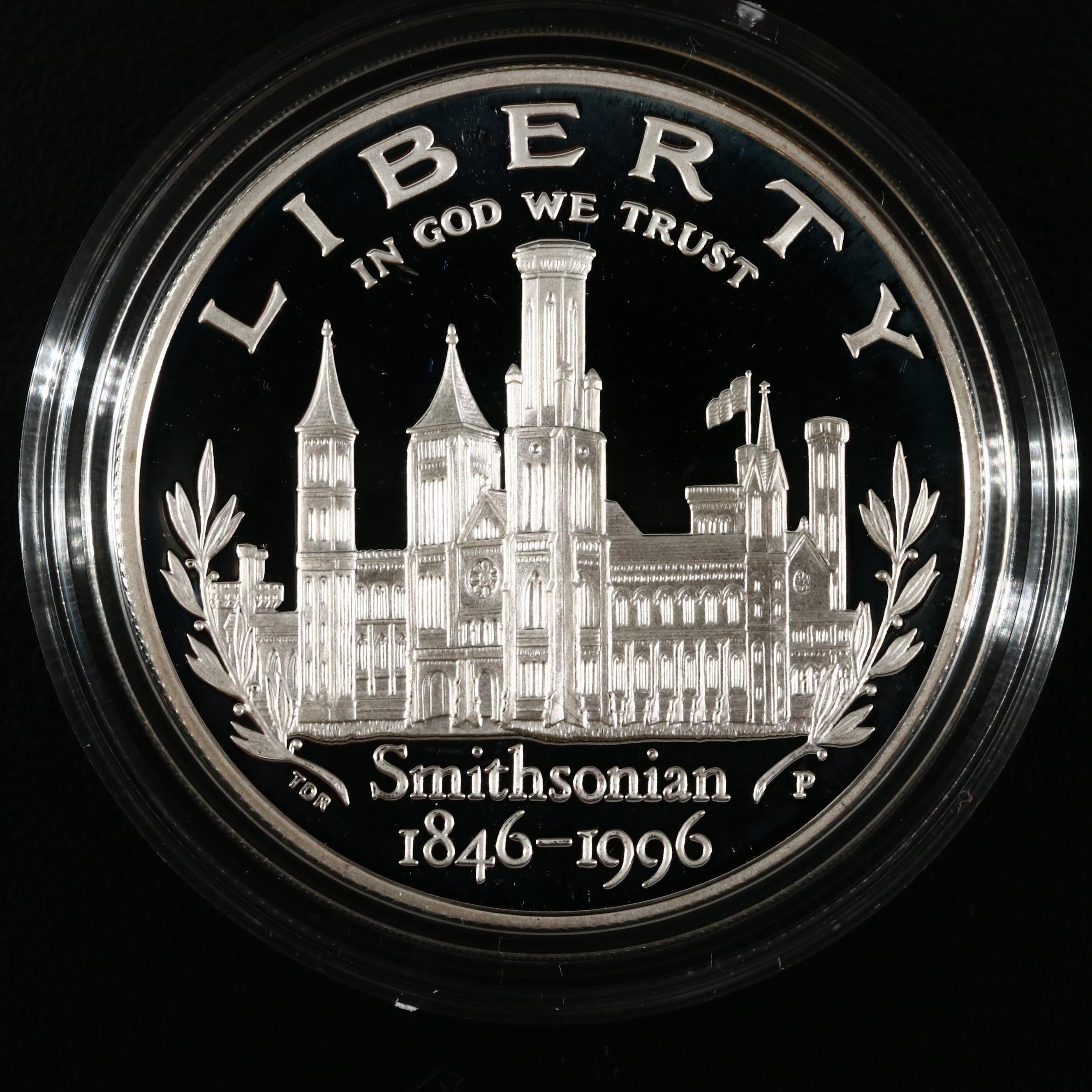 Four Modern U.S. Commemorative Proof Silver Dollars and One Proof Half Dollar