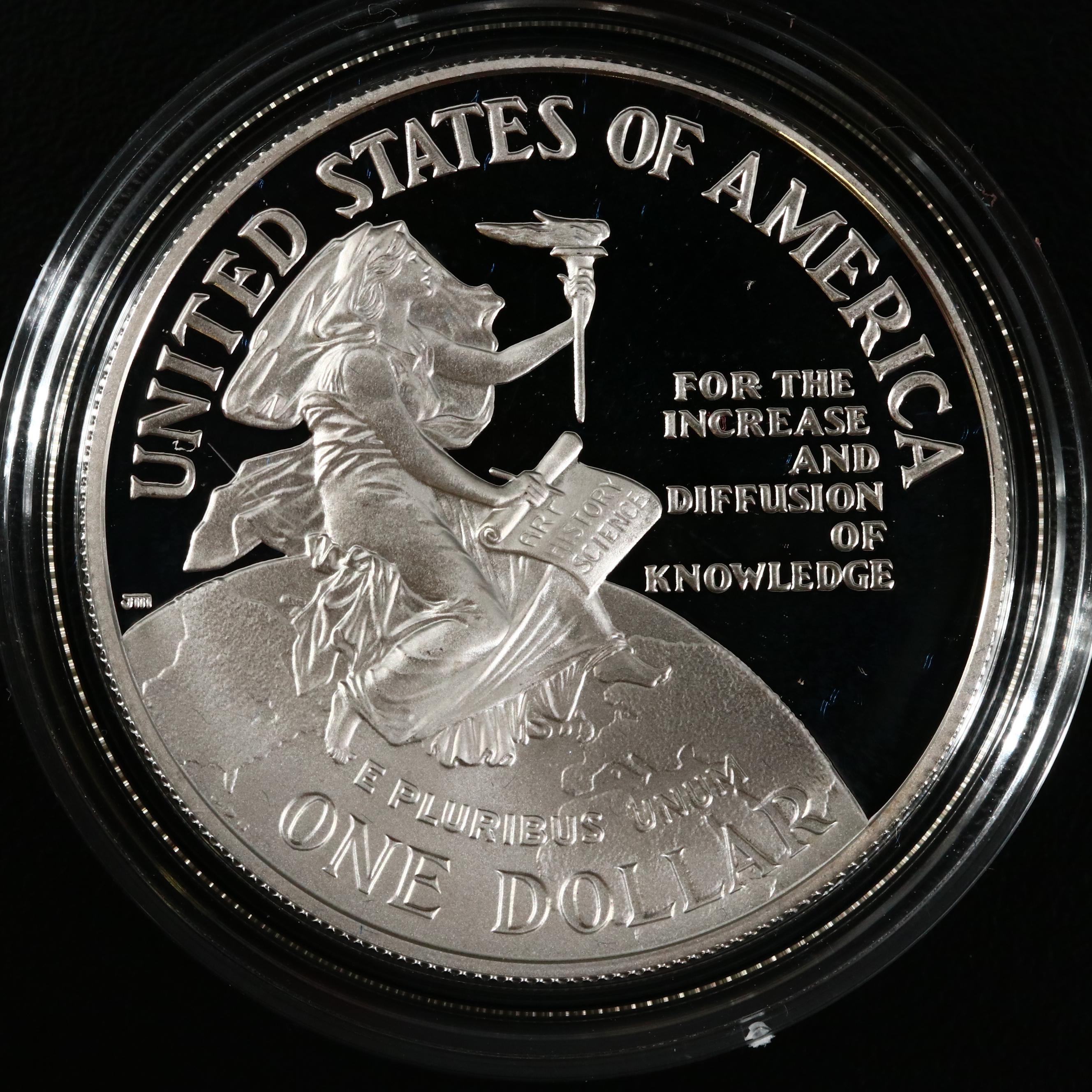 Four Modern U.S. Commemorative Proof Silver Dollars and One Proof Half Dollar