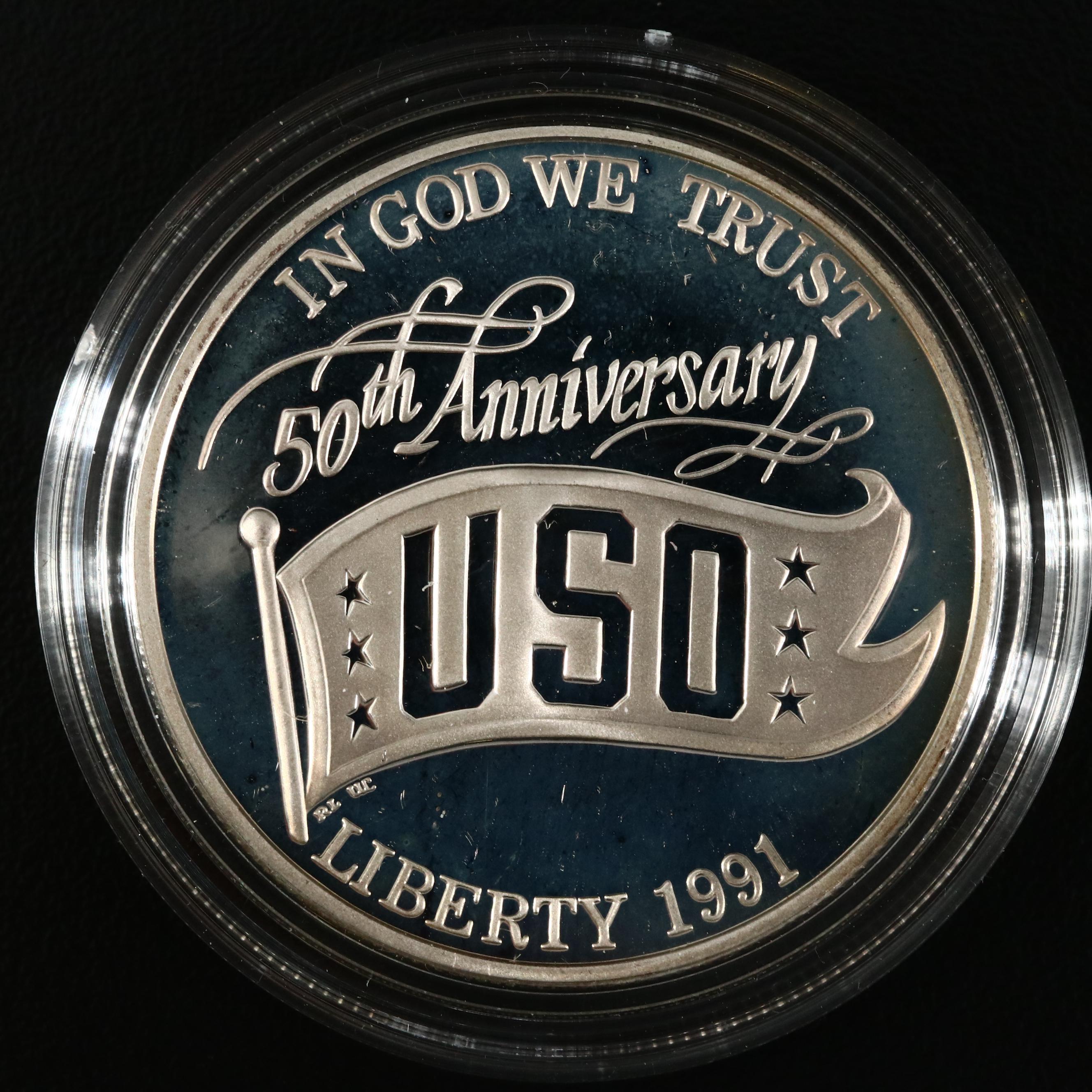 Four Modern U.S. Commemorative Proof Silver Dollars and One Proof Half Dollar