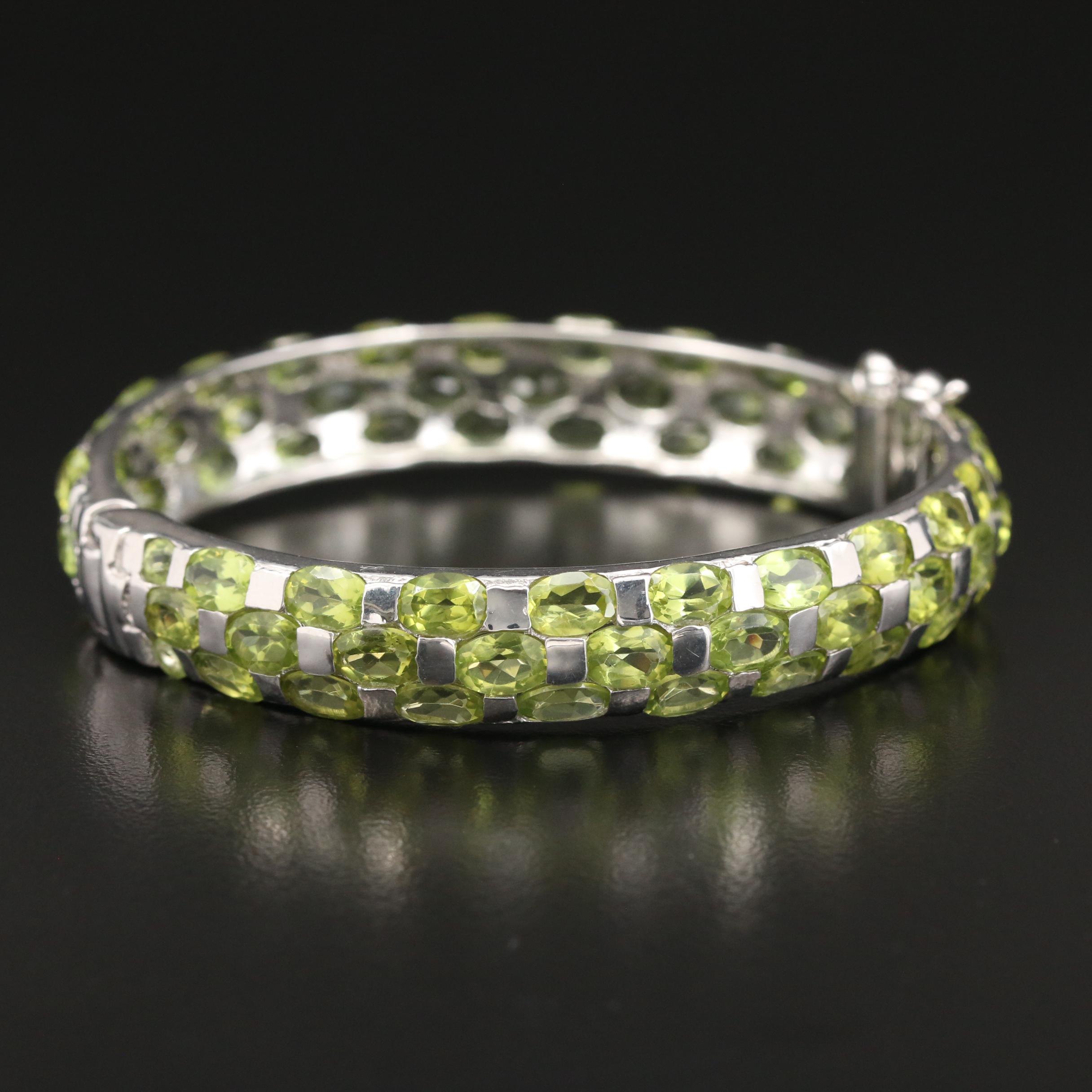 Sterling Silver Peridot Hinged Bangle Bracelet