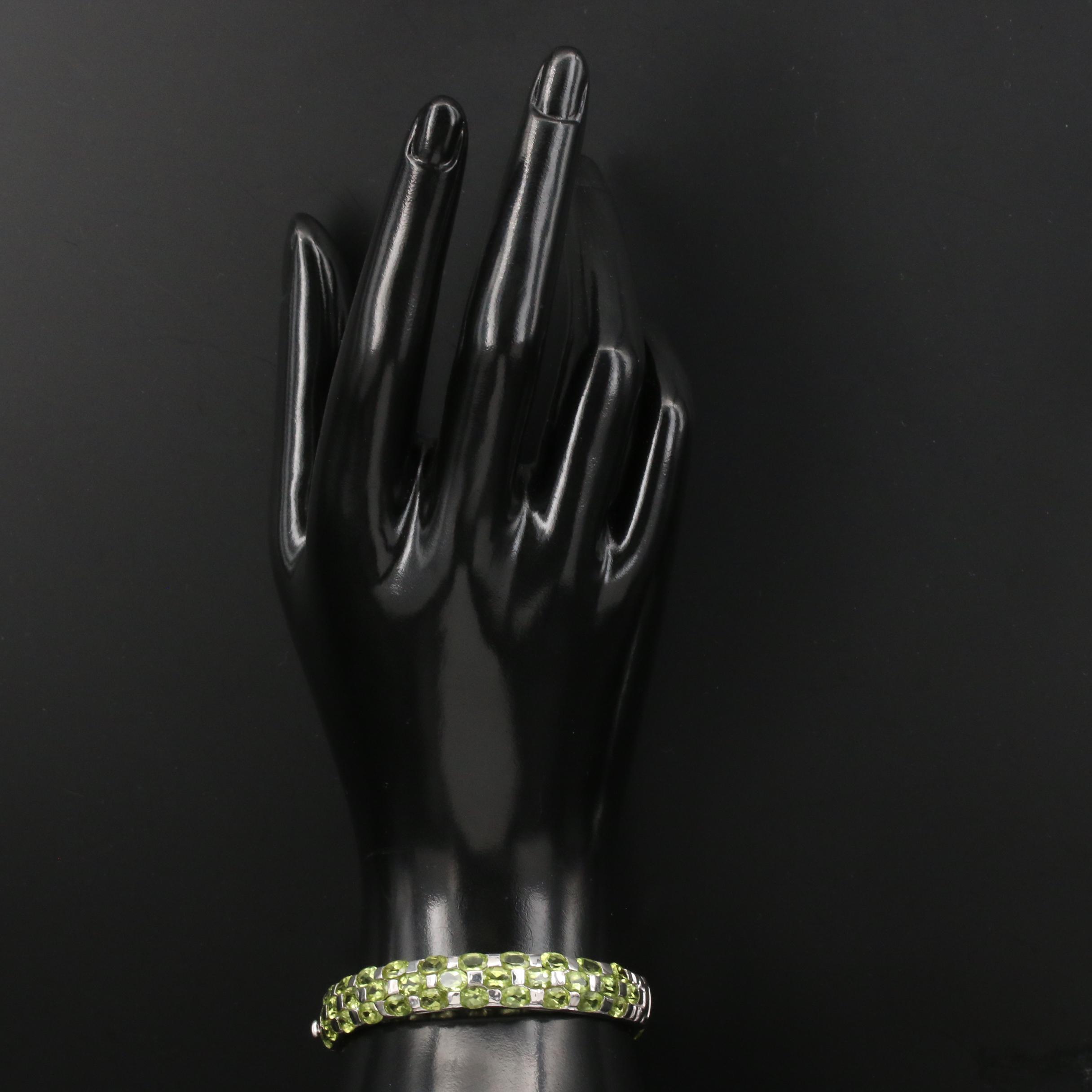 Sterling Silver Peridot Hinged Bangle Bracelet