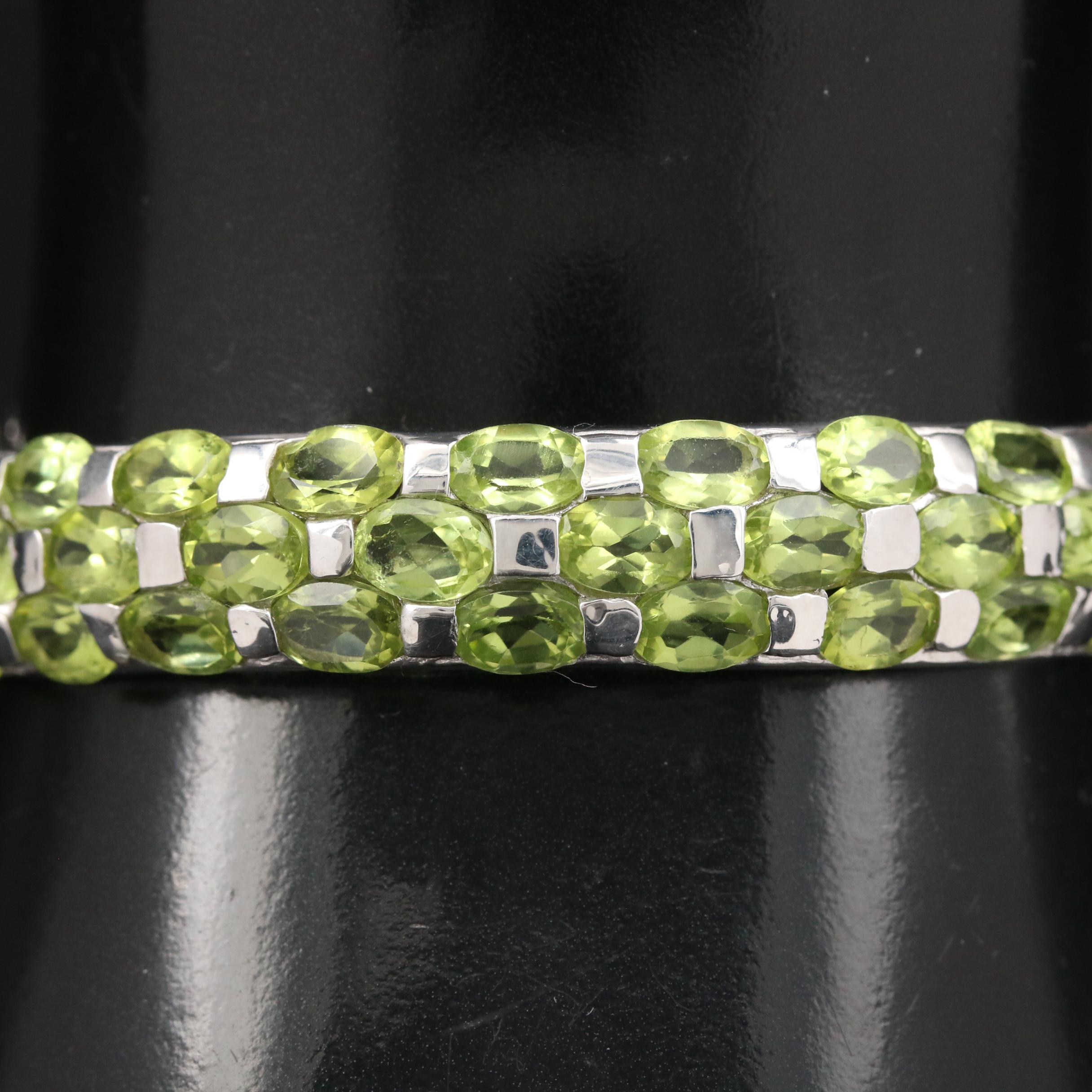 Sterling Silver Peridot Hinged Bangle Bracelet