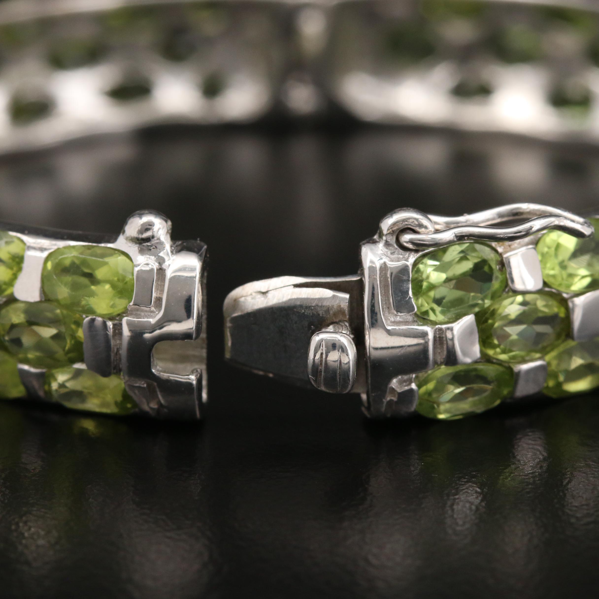 Sterling Silver Peridot Hinged Bangle Bracelet
