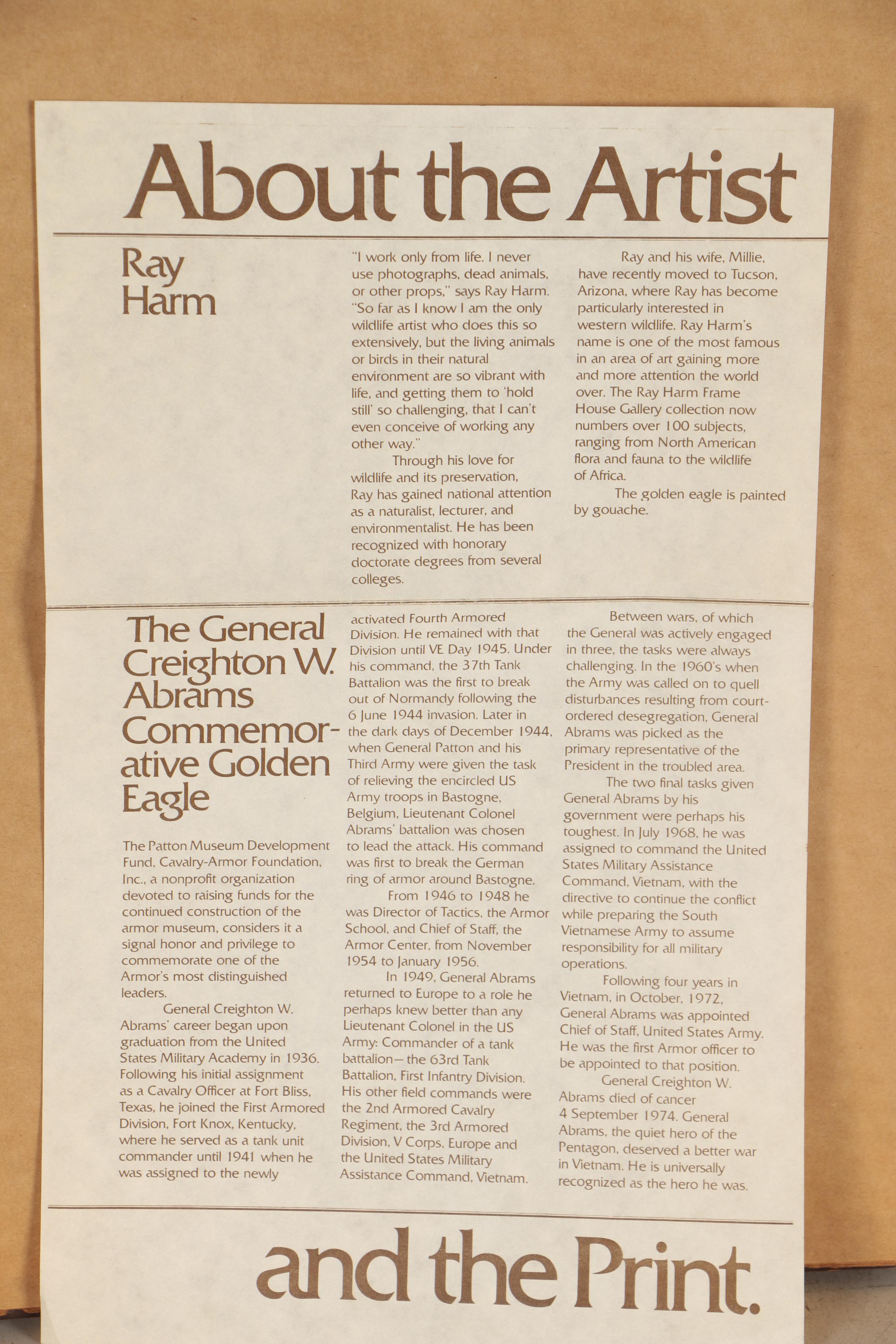 Ray Harm Print "The General Creighton W. Abrams Commemorative Golden Eagle"