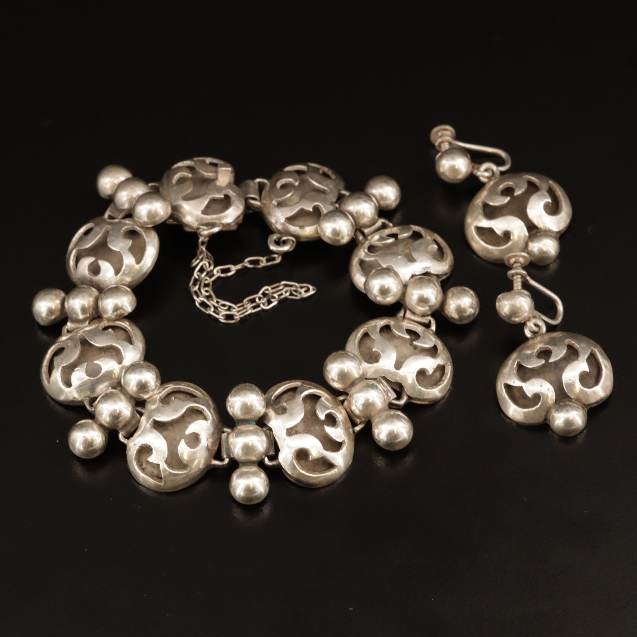 Mexican Ana María Nuñez de Brilanti Sterling  Overlay Bracelet and Earrings