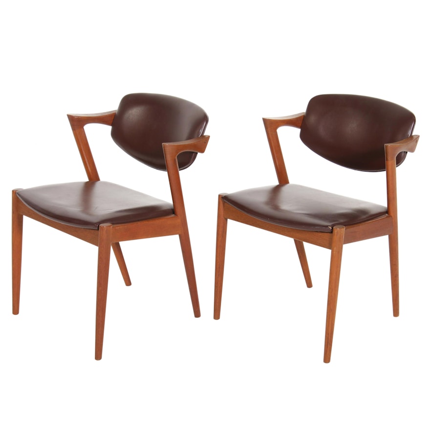 Pair Kai Kristiansen "Model 42" Danish Teak Framed Armchairs, Mid-20th Century