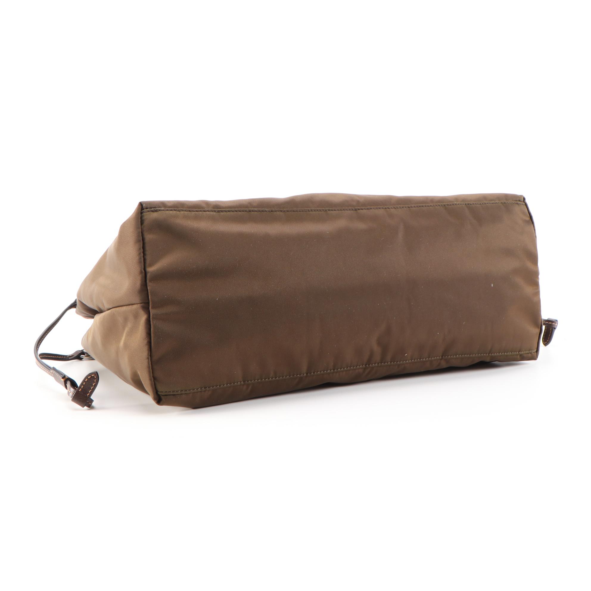 Prada Dark Green/Brown Nylon Tote with Leather Trim