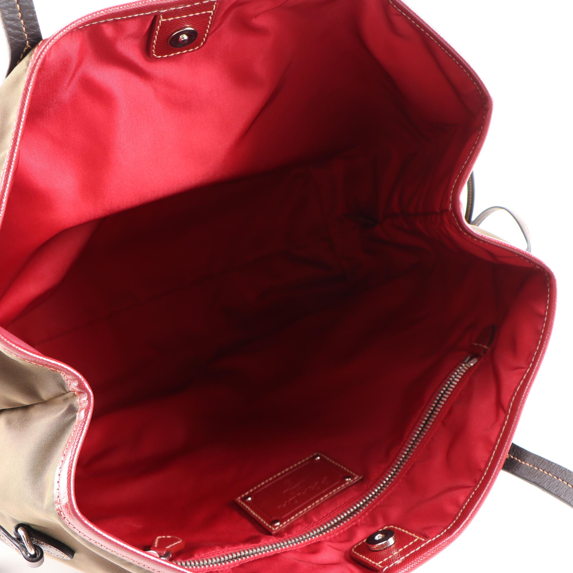 Prada Dark Green/Brown Nylon Tote with Leather Trim