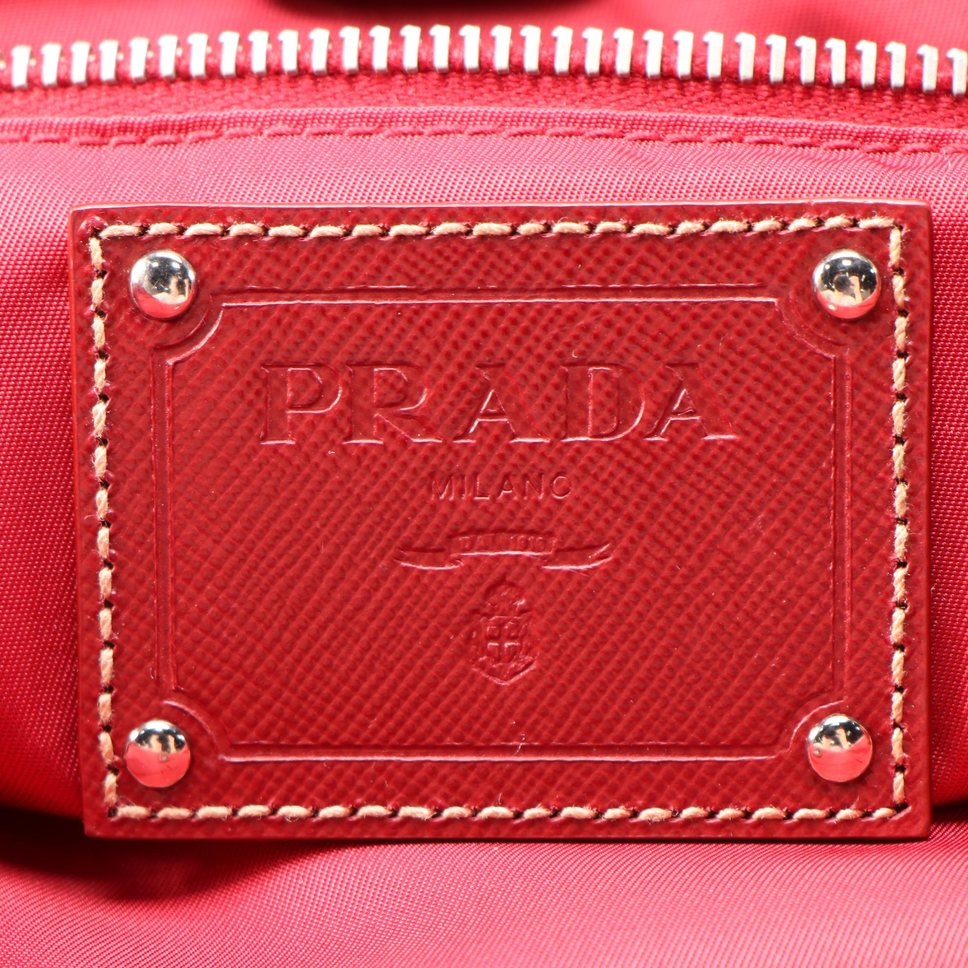 Prada Dark Green/Brown Nylon Tote with Leather Trim