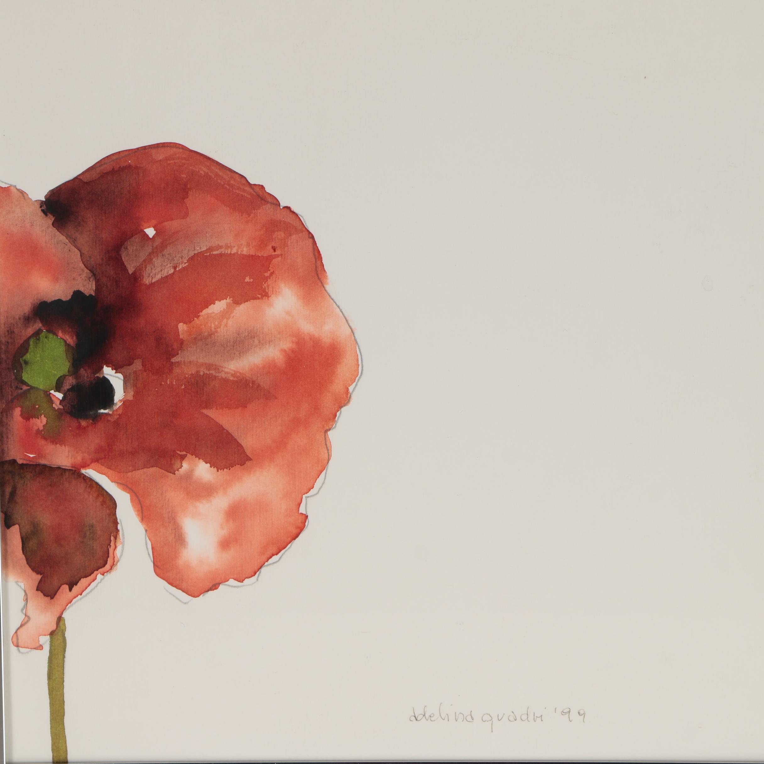 Adelina Quadri Watercolor Painting of Poppy, 1999