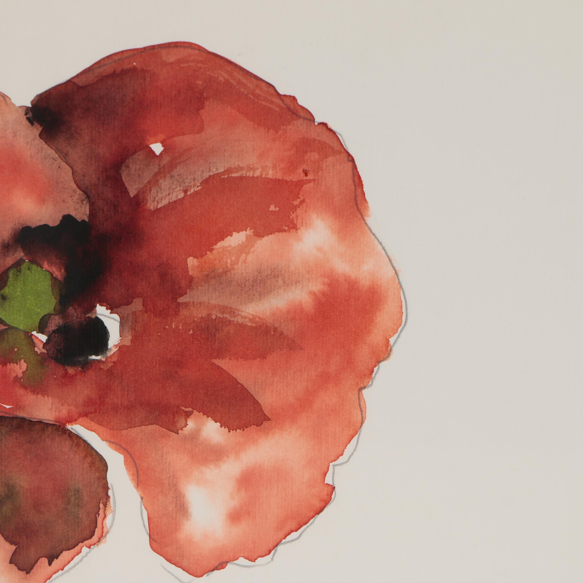 Adelina Quadri Watercolor Painting of Poppy, 1999