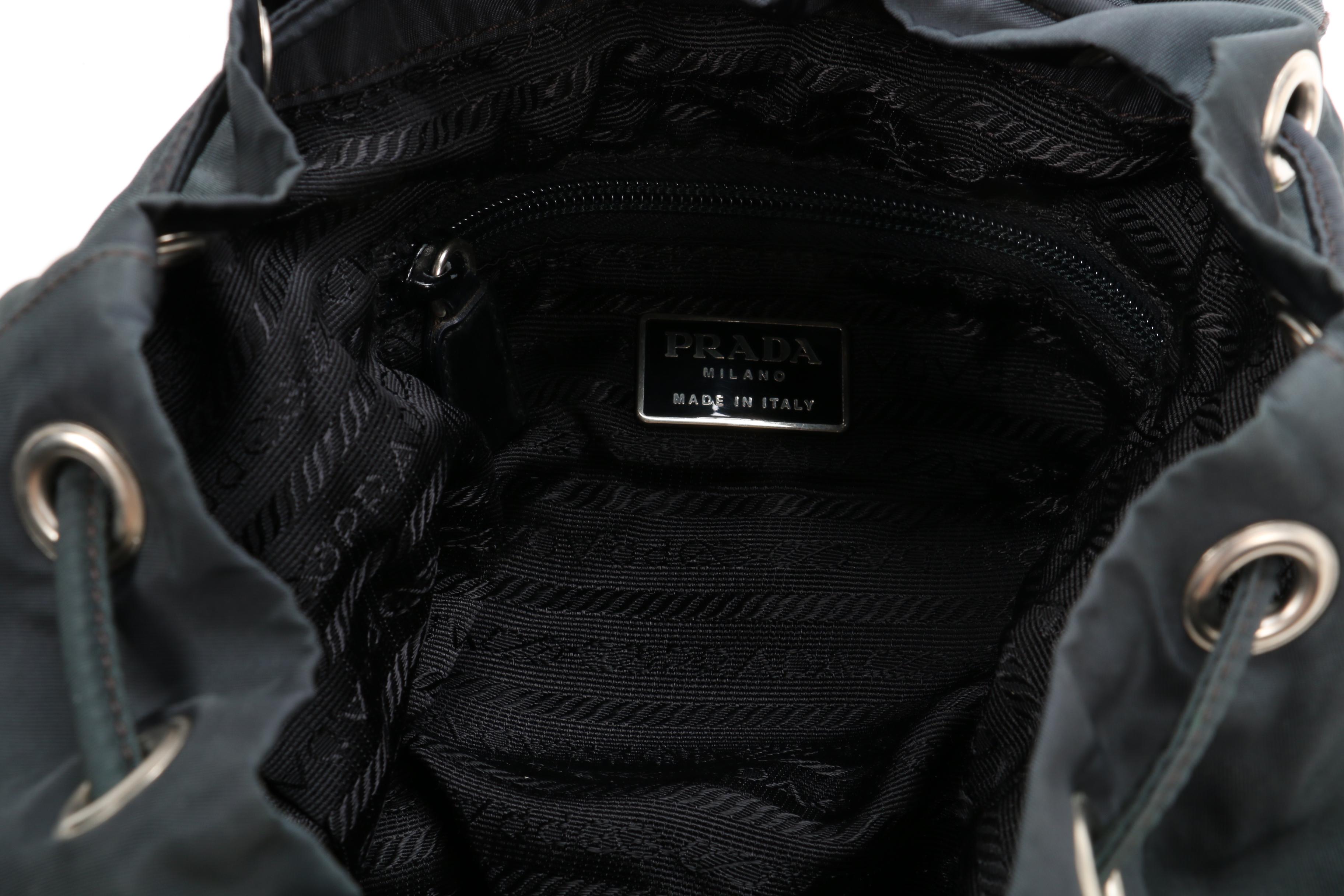 Prada Backpack Purse in Evergreen Tessuto Nylon with Black Leather Trim