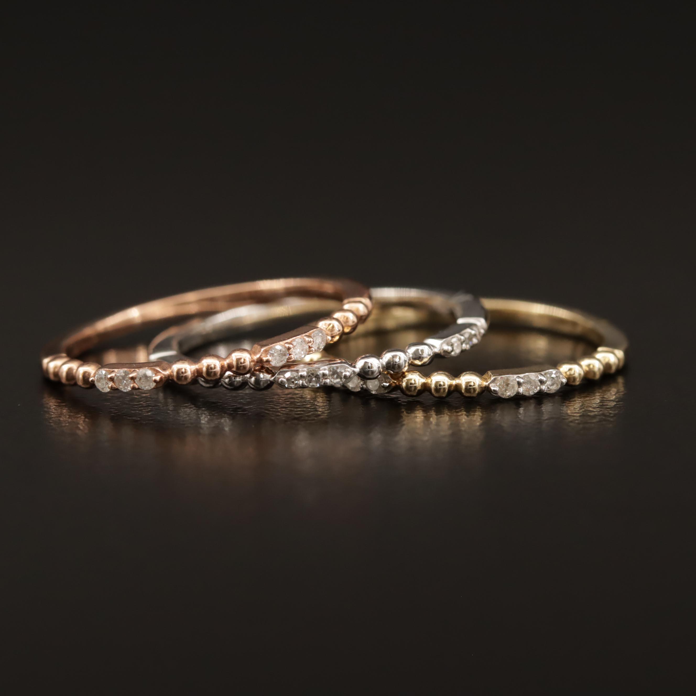 10K Tri-Color Diamond Stackable Rings