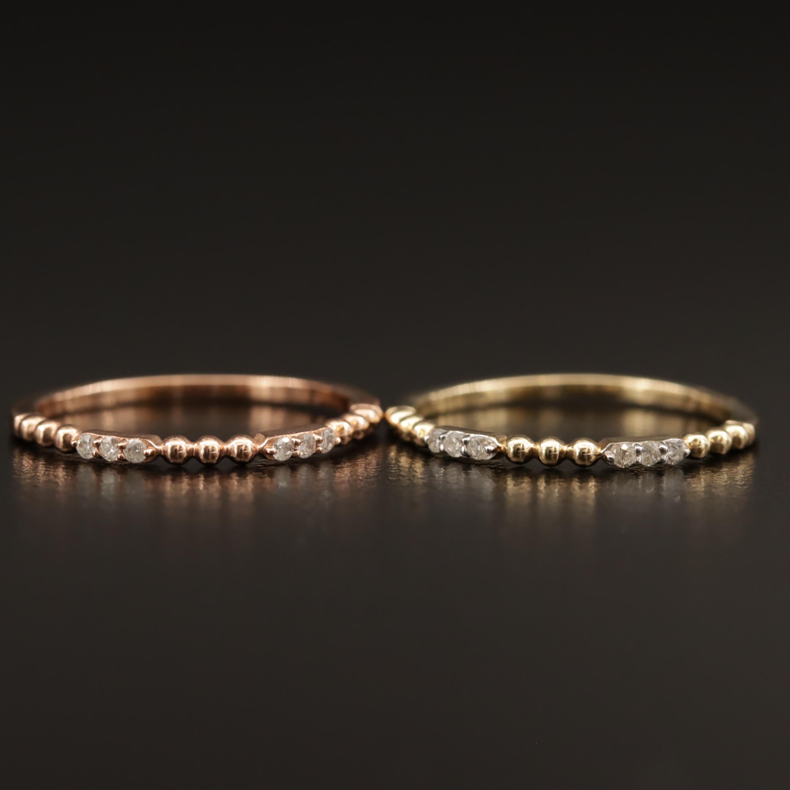 10K Tri-Color Diamond Stackable Rings