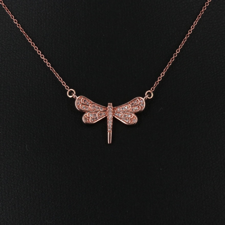 10K Rose Gold Diamond Dragonfly Necklace