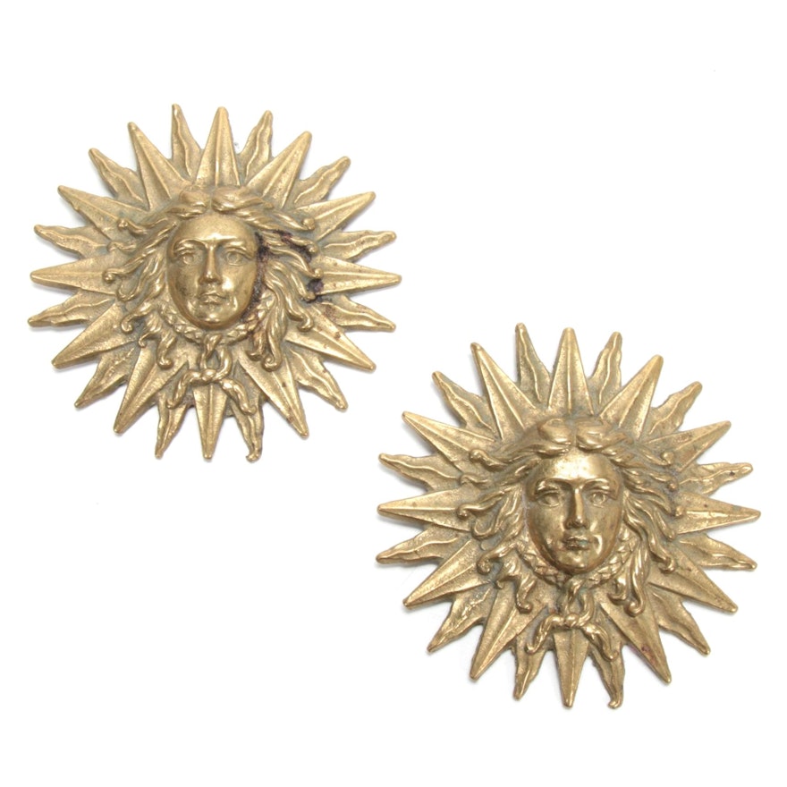 Louis XIV Sun King Emblem Brass Wall Plaques