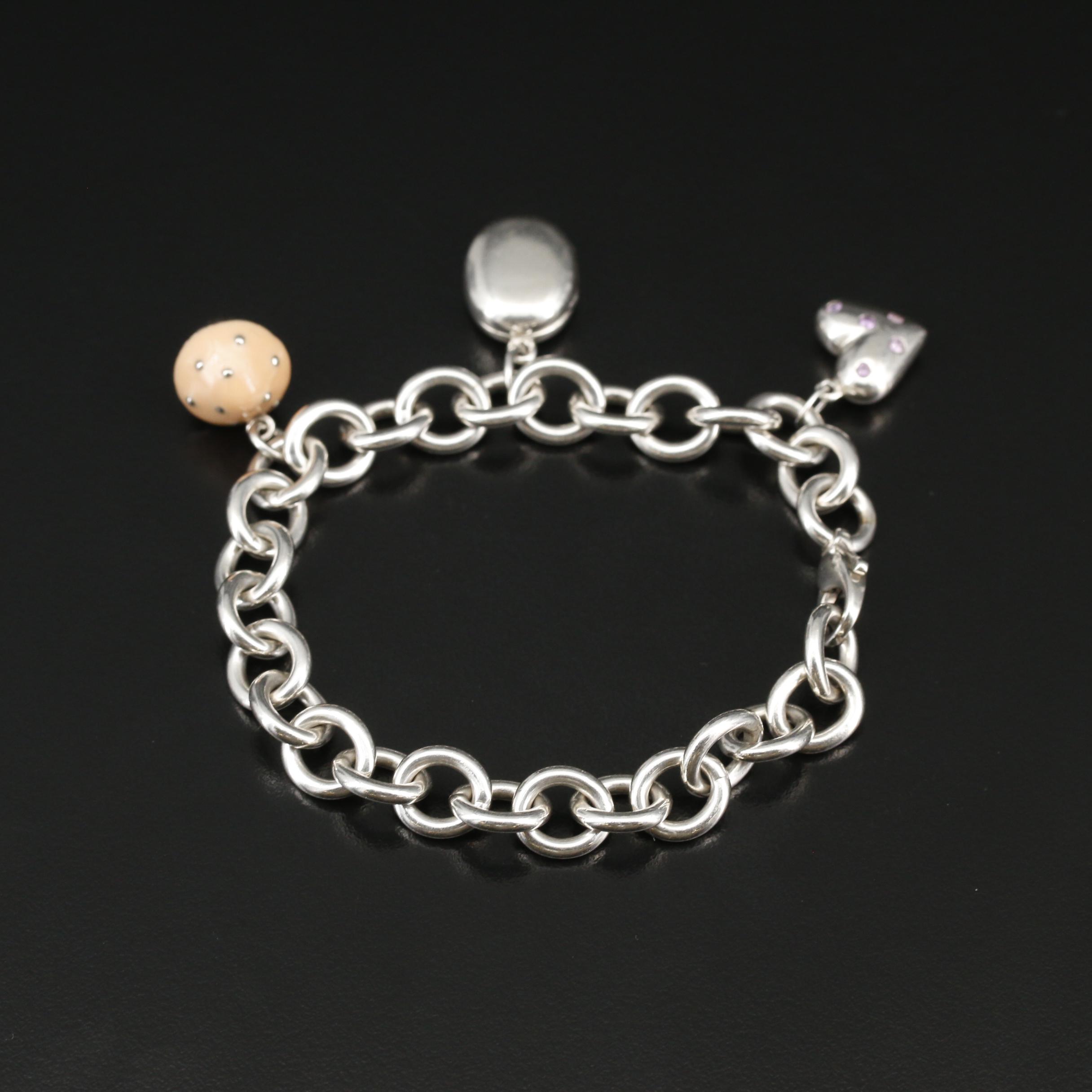 Tiffany & Co. Sterling Charm Bracelet with Cupcake, Locket and Heart Charms