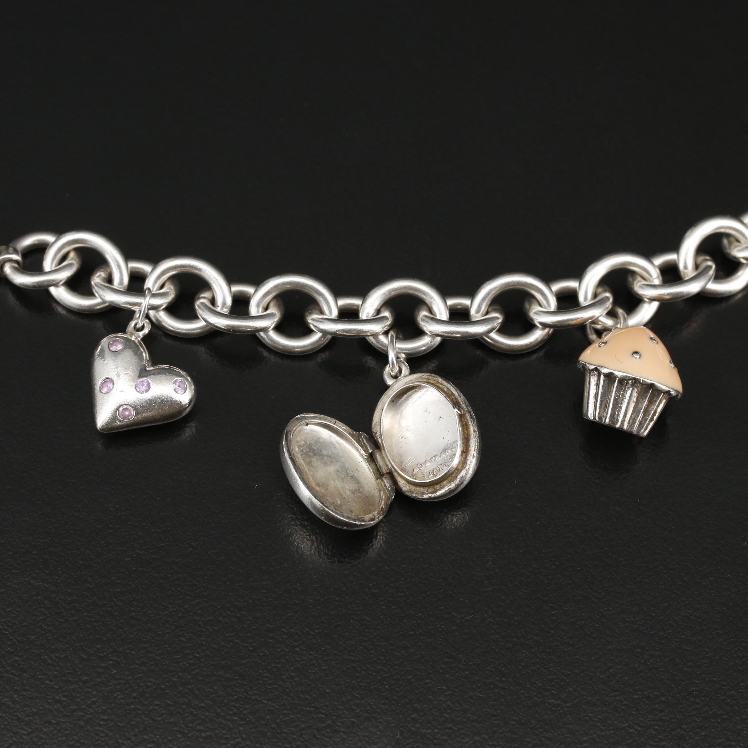 Tiffany & Co. Sterling Charm Bracelet with Cupcake, Locket and Heart Charms