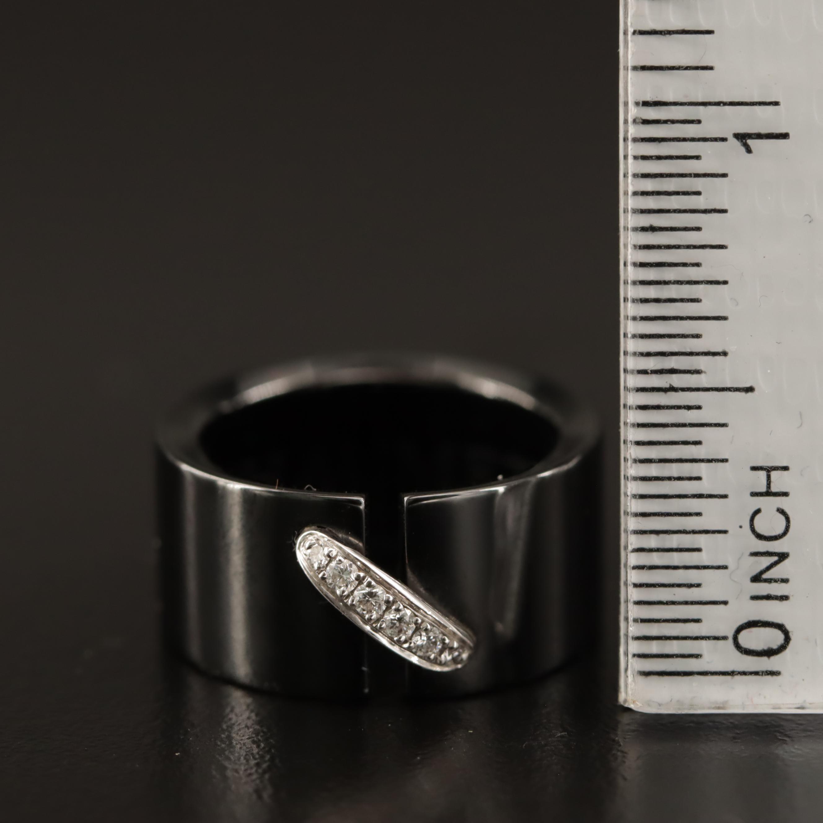 Chaumet "Liens" Black Ceramic Diamond Ring with 18K Accent