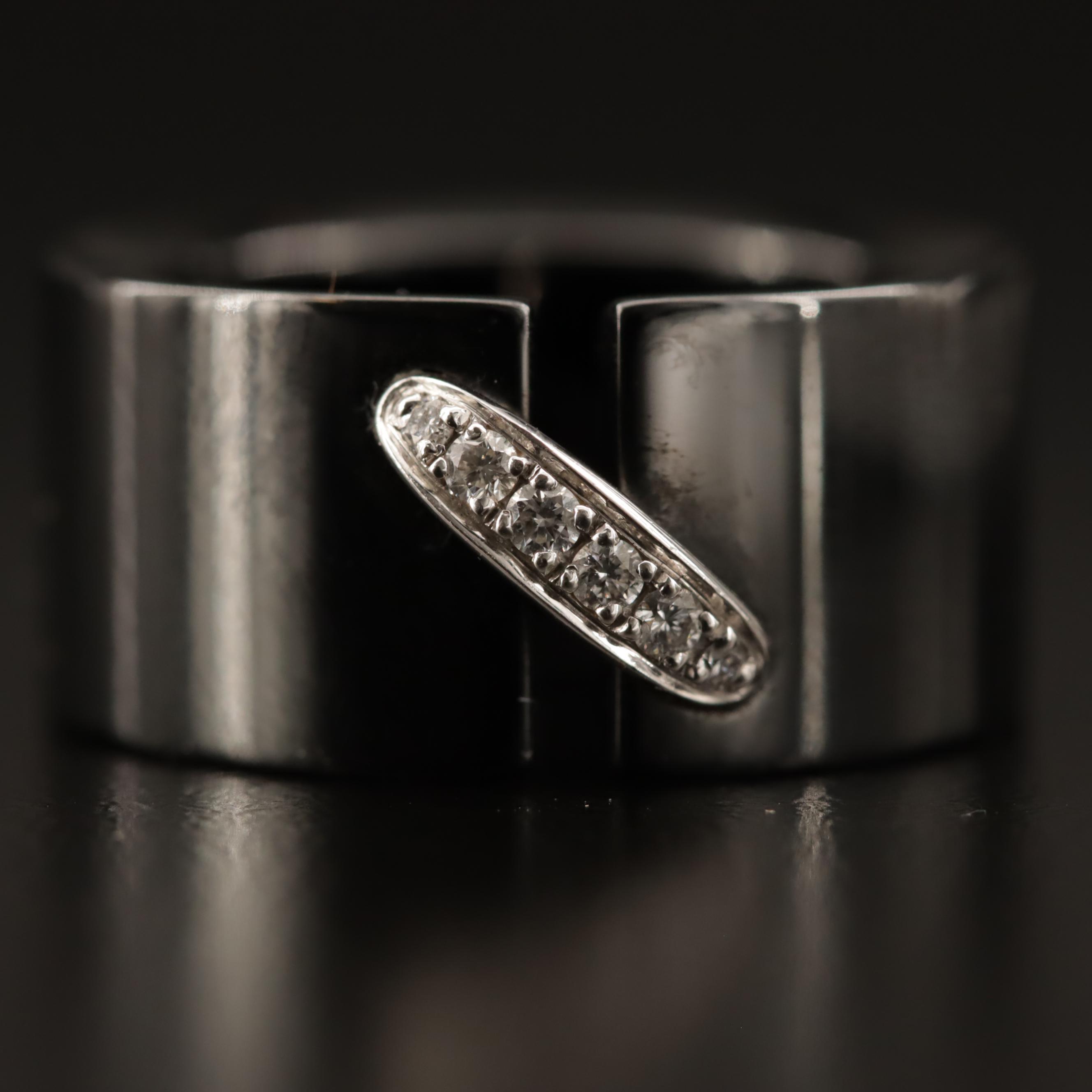Chaumet "Liens" Black Ceramic Diamond Ring with 18K Accent