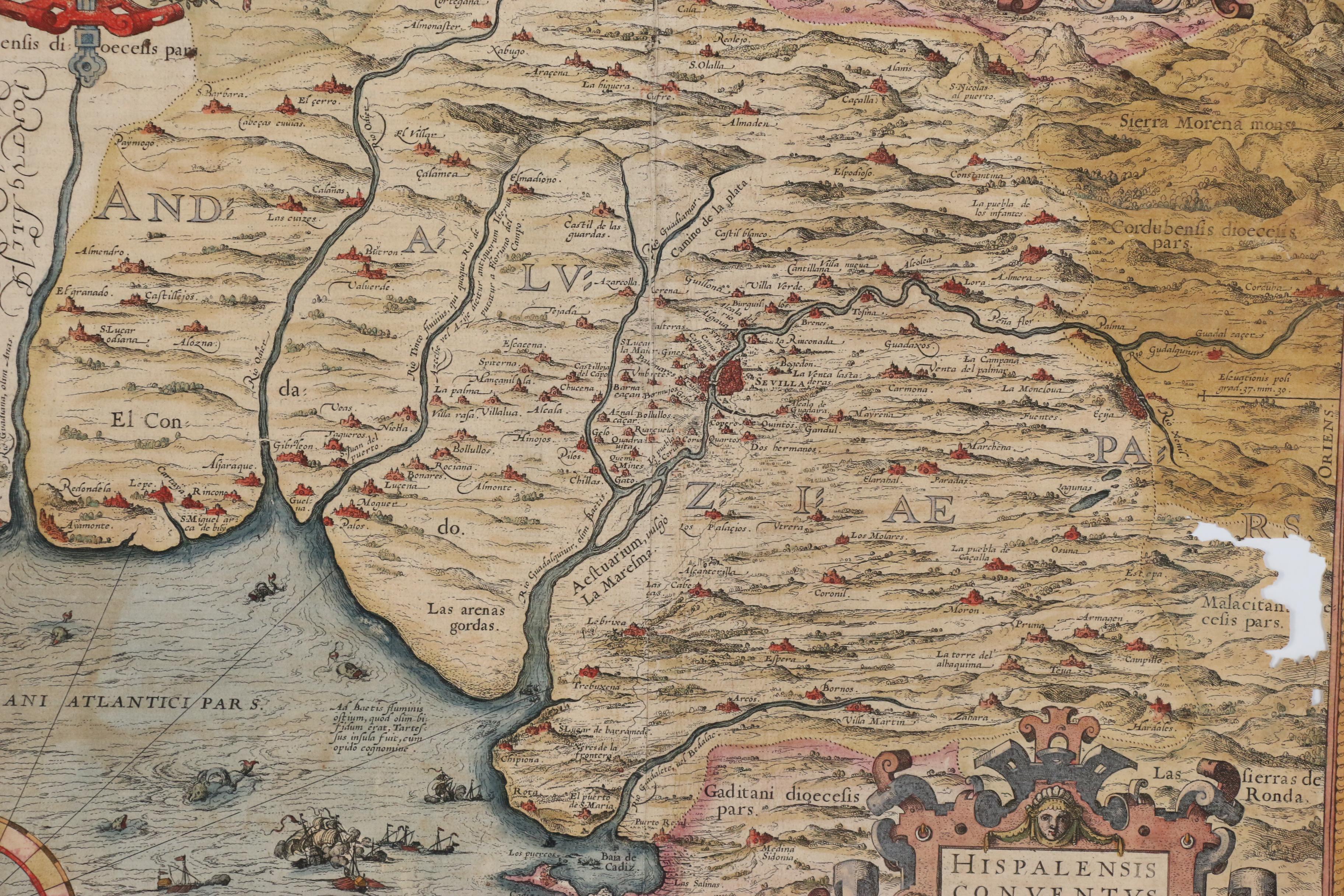 Ortelius Map of Andalusia from "Theatrum Orbis Terrarum", Late 16th Century