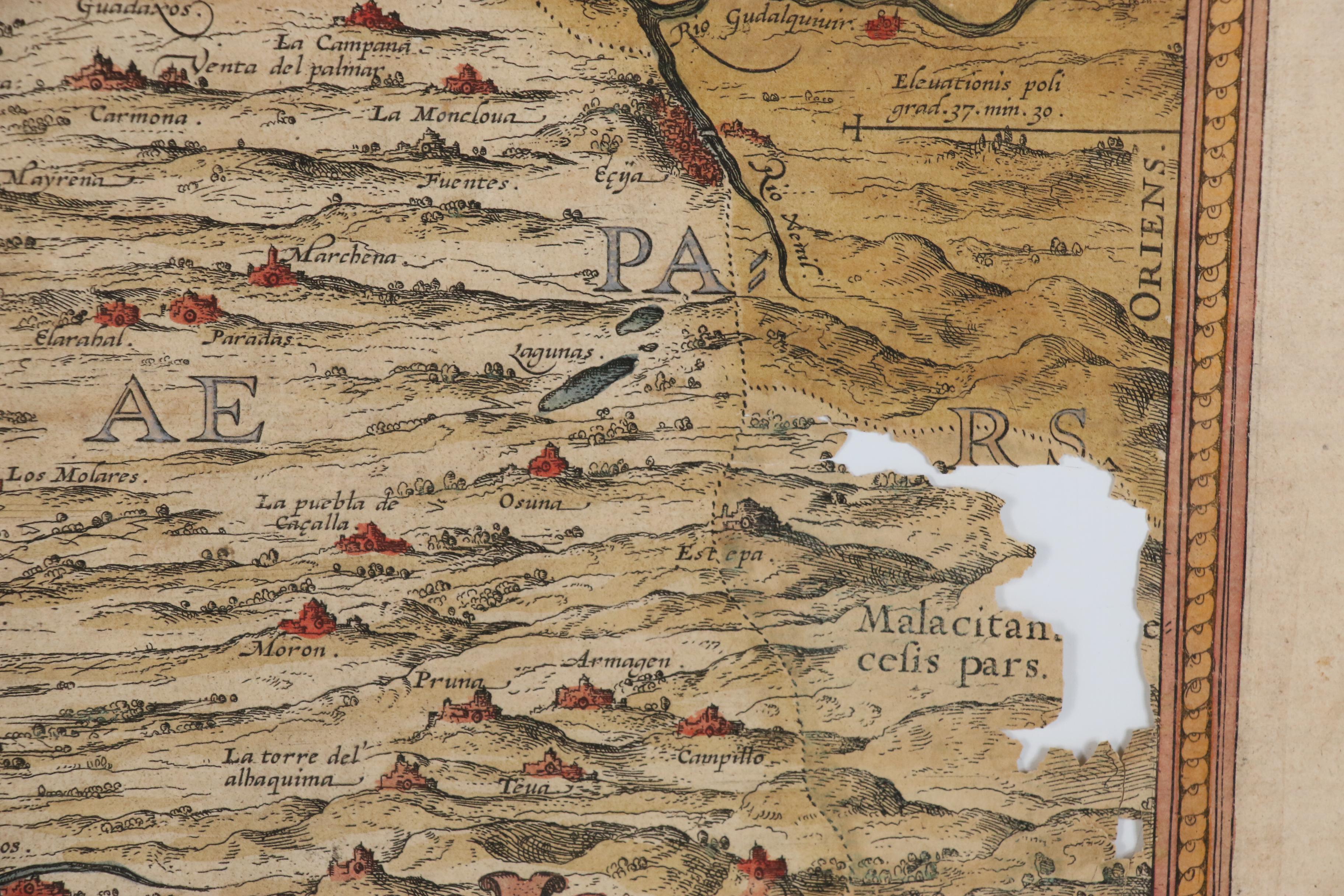 Ortelius Map of Andalusia from "Theatrum Orbis Terrarum", Late 16th Century