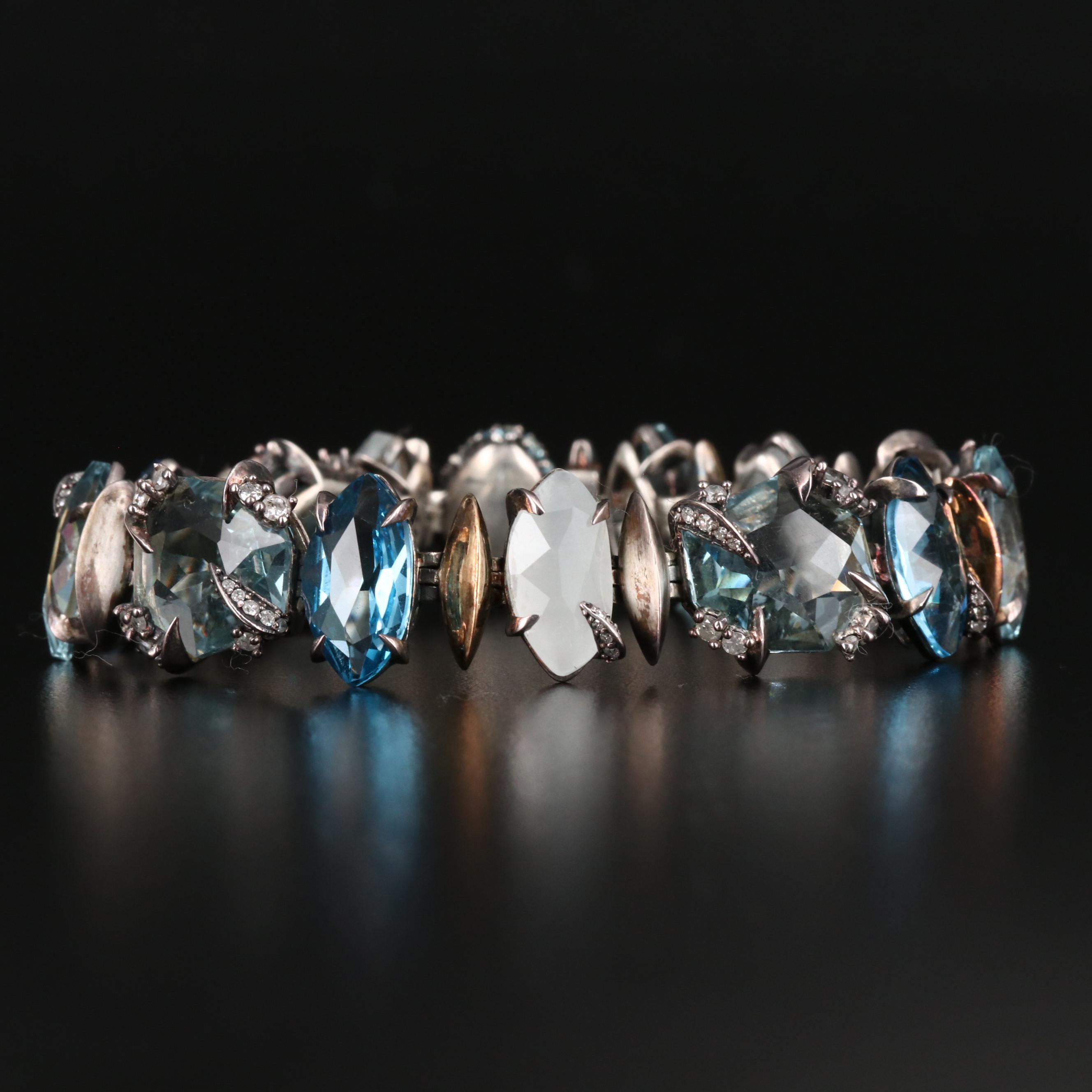 Alexis Bittar Sterling Bracelet with Diamonds, Quartz and Topaz
