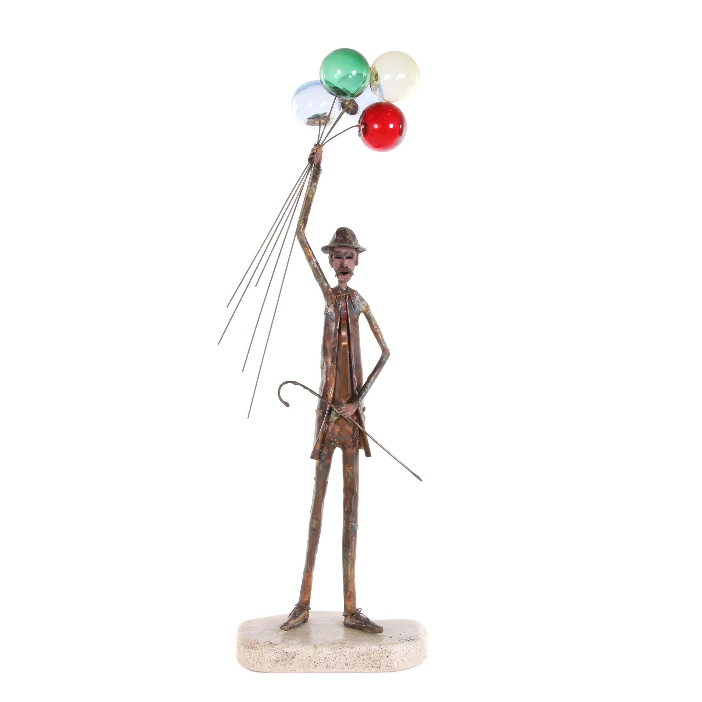 Jim Lewk Copper and Glass Sculpture of Balloon Man