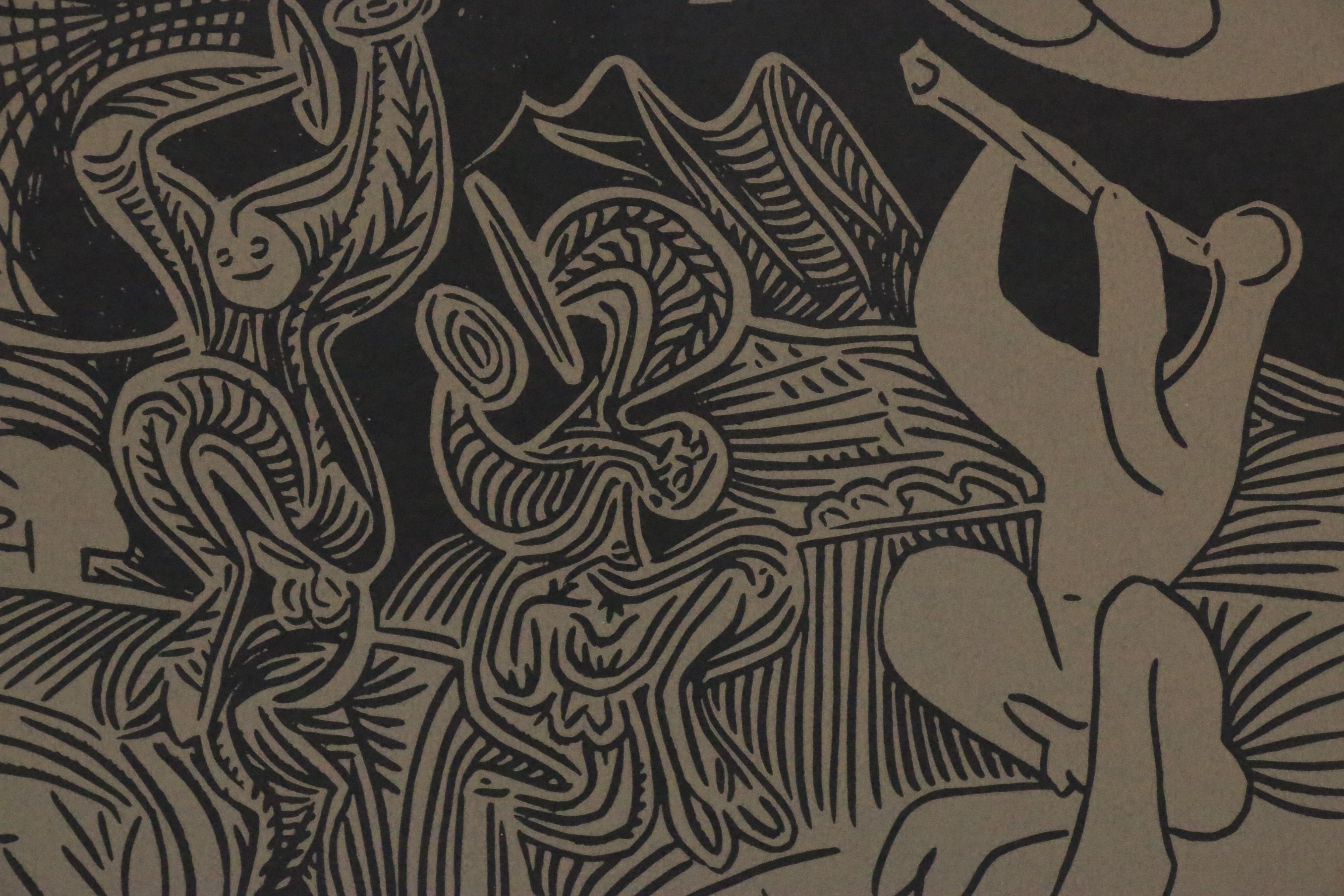 Pablo Picasso Linoleum Cut "Dancing Satyrs and Flute Player", 1962