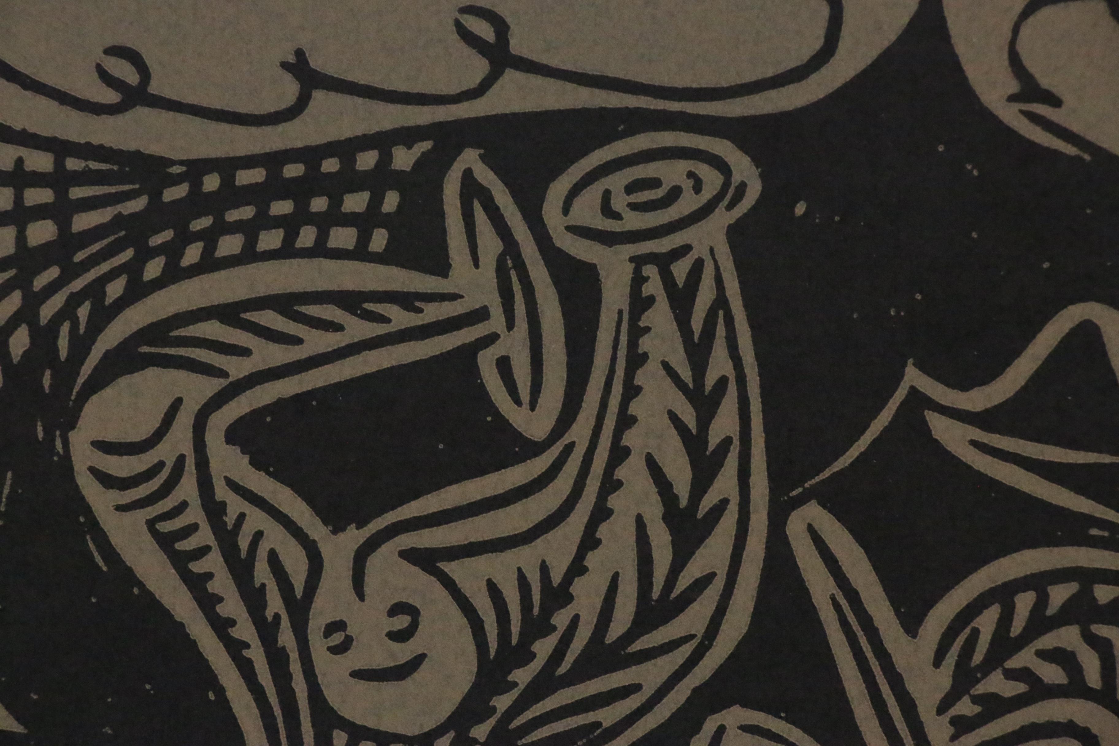 Pablo Picasso Linoleum Cut "Dancing Satyrs and Flute Player", 1962