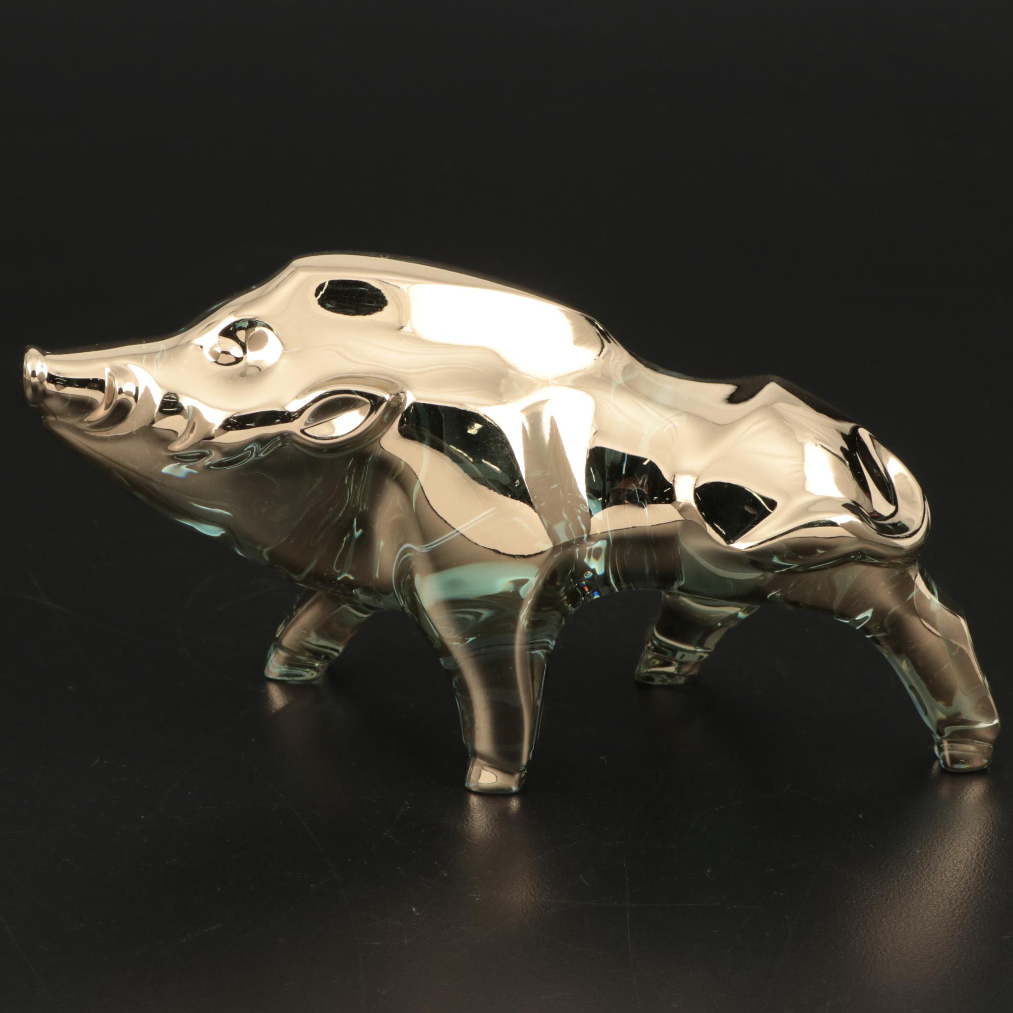 Baccarat Golden "Zodiac Boar" Crystal Figurine with Original Box, 2019