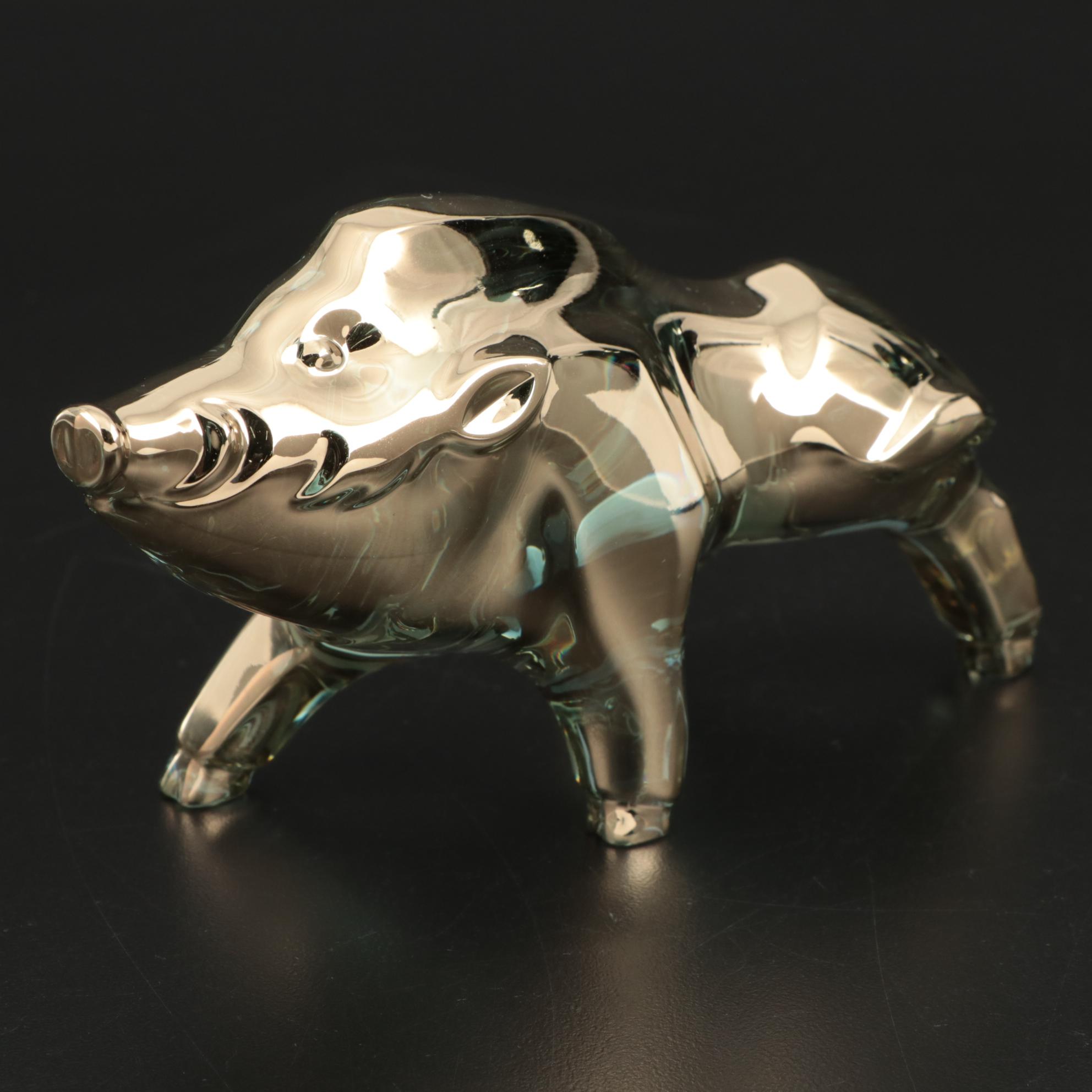 Baccarat Golden "Zodiac Boar" Crystal Figurine with Original Box, 2019