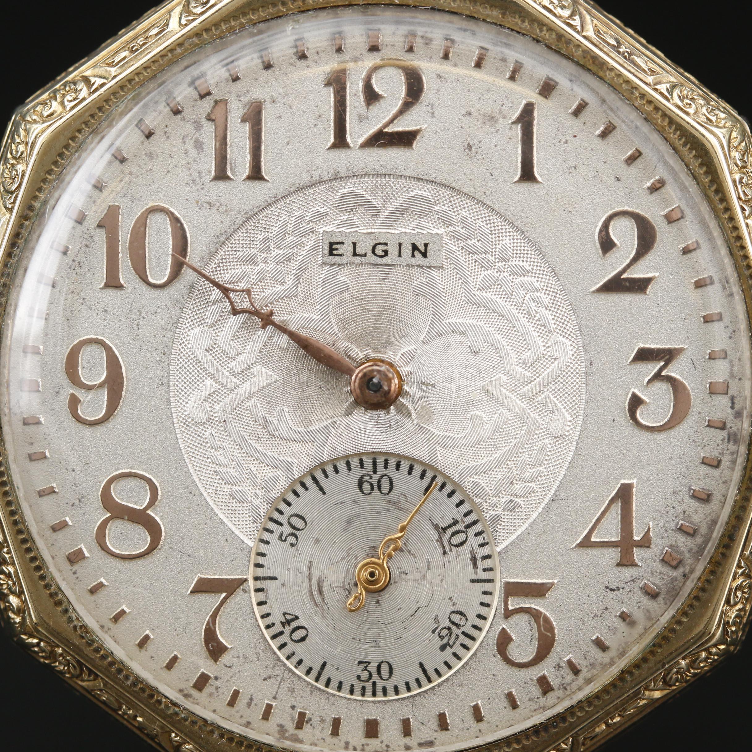 1923 Elgin Gold Filled Decagon Open Face Pocket Watch