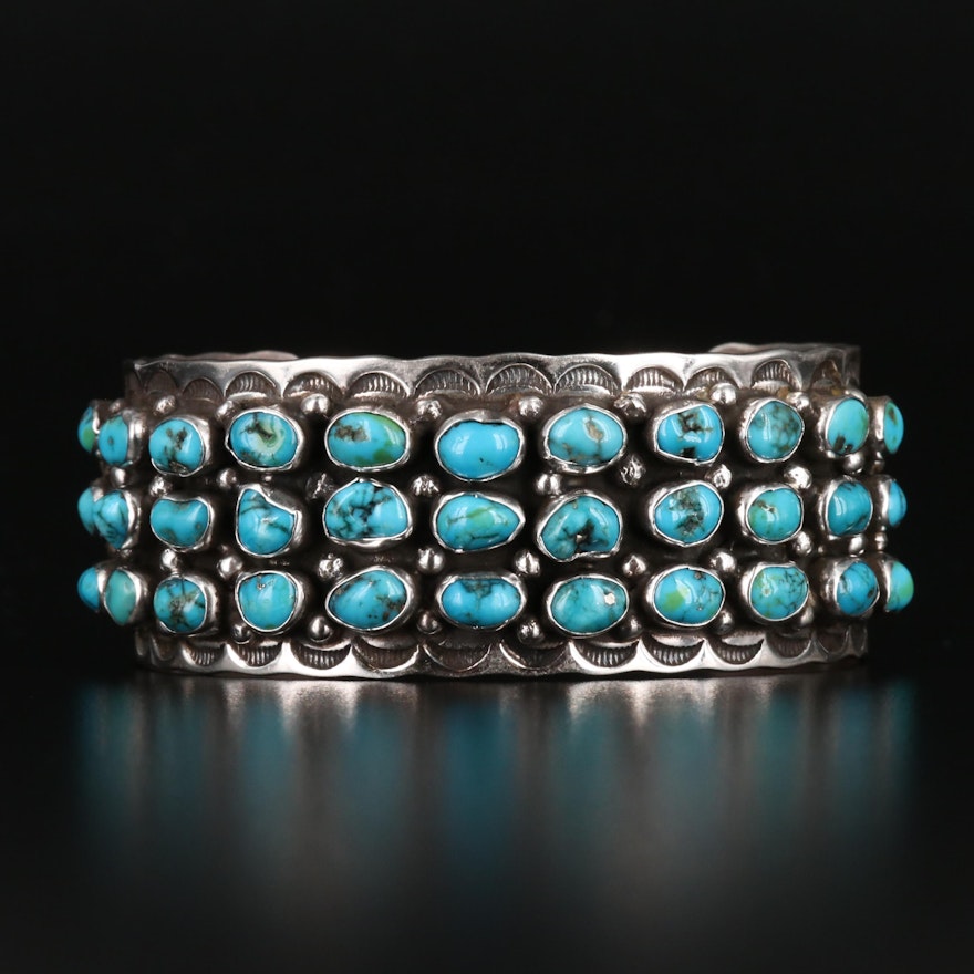 Signed Western Style Sterling and Turquoise Cuff Bracelet