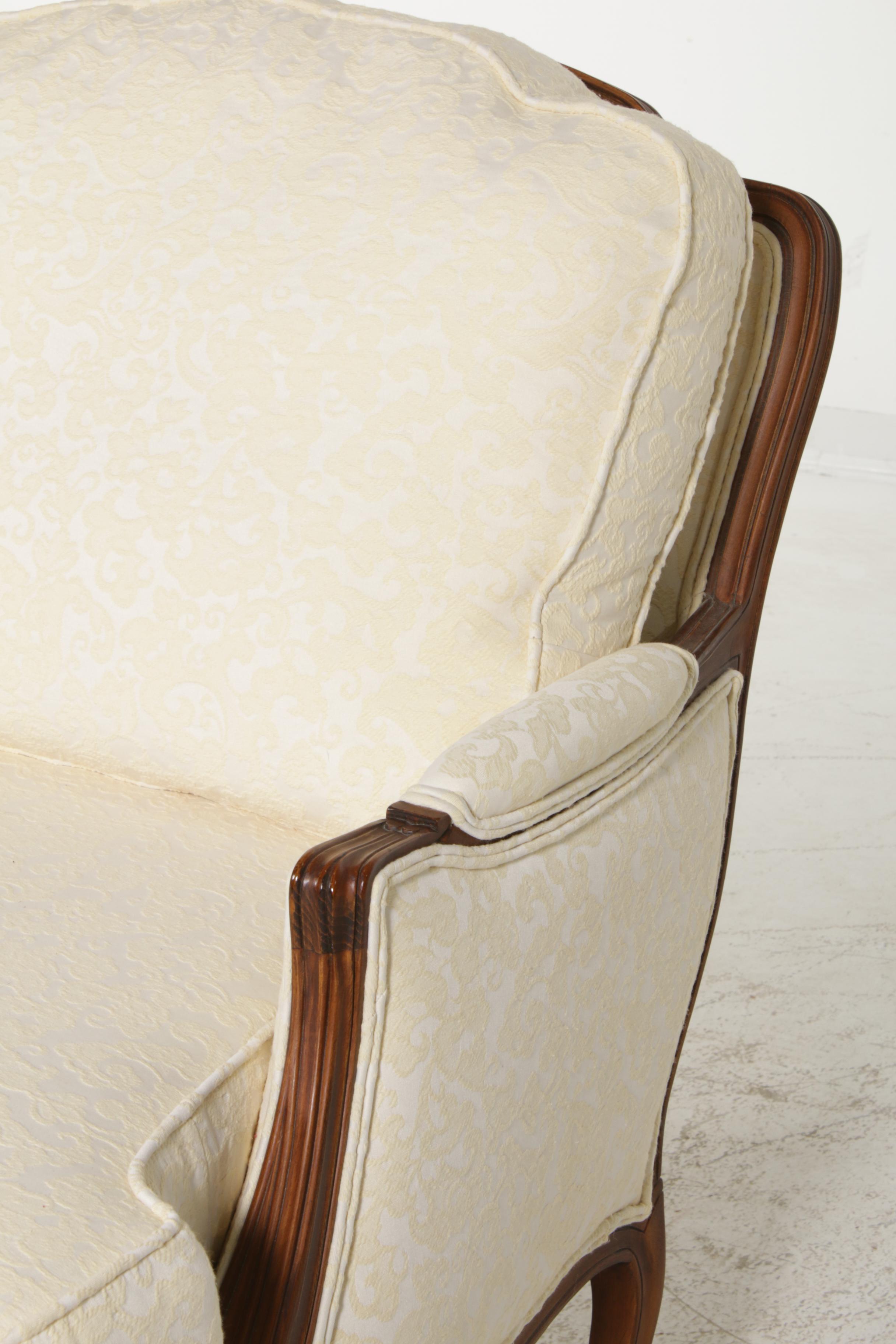 Ethan Allen Versailles Upholstered Armchair and Ottoman, Late 20th Century