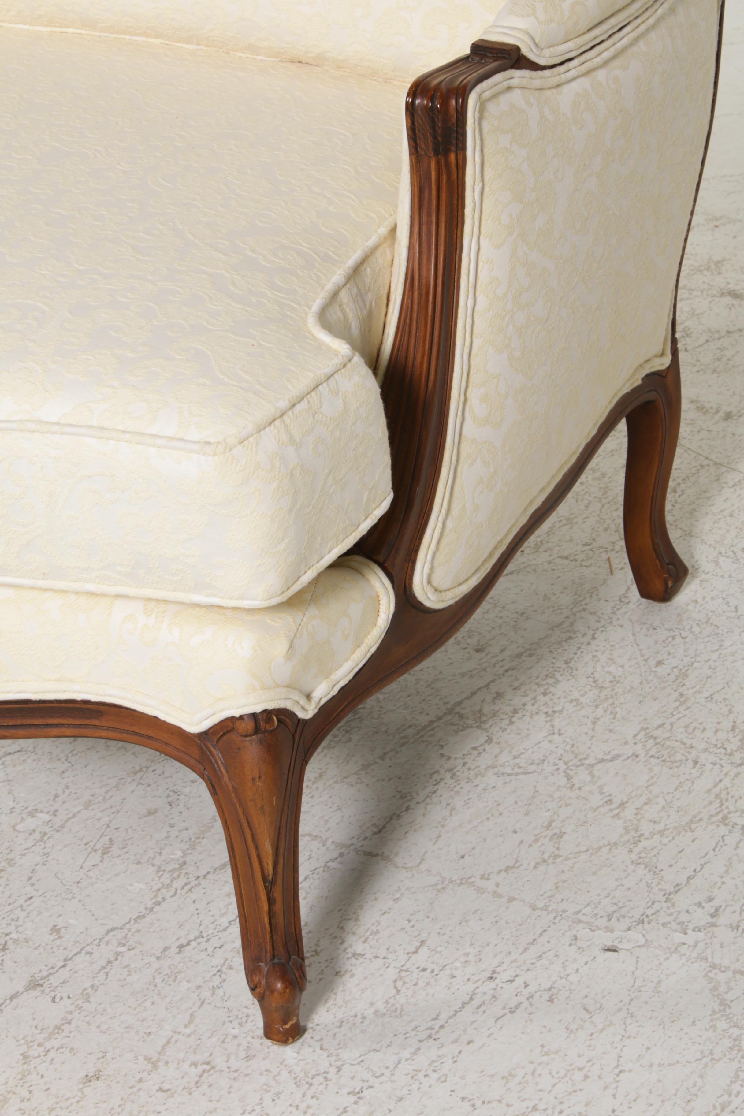 Ethan Allen Versailles Upholstered Armchair and Ottoman, Late 20th Century