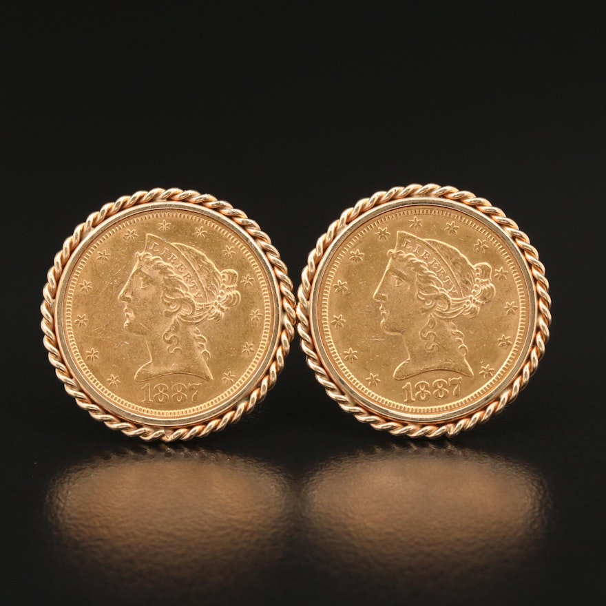 14K Cufflinks with 1887-S Liberty Head Gold Half Eagle Coins