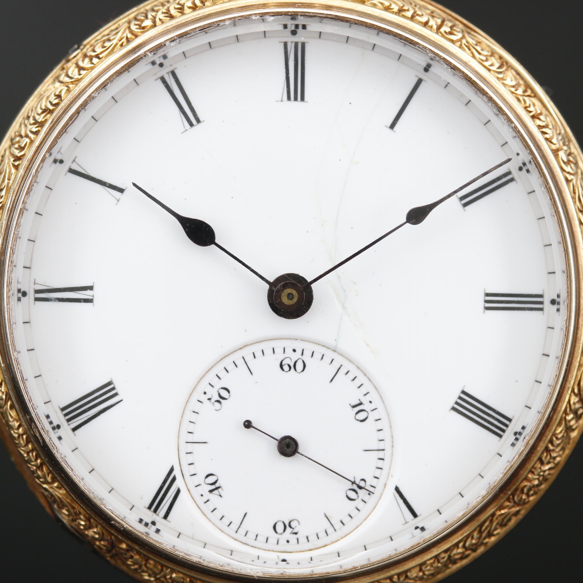 Antique Fritz Courvoisier 14K Enamel and Diamond Watch on 18K Enamel Chain