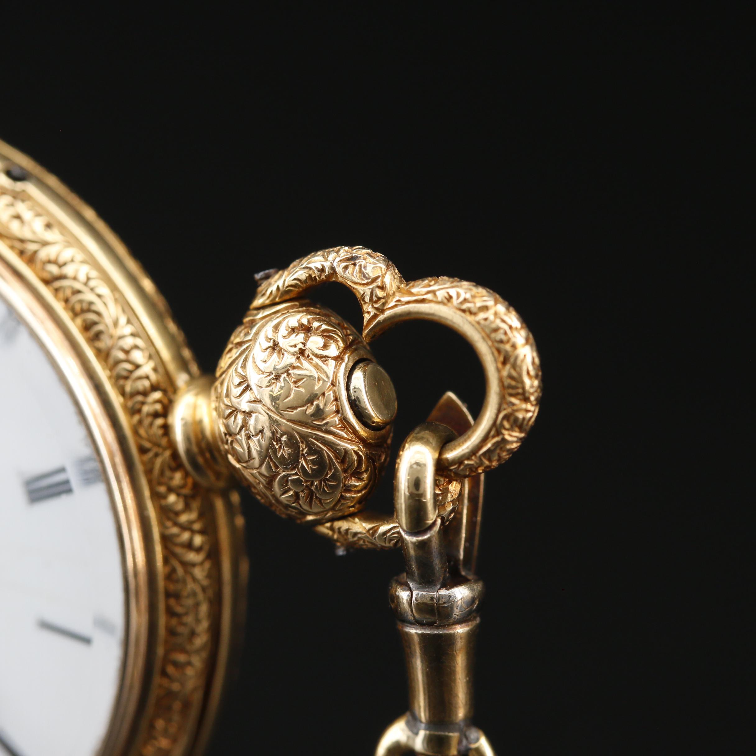 Antique Fritz Courvoisier 14K Enamel and Diamond Watch on 18K Enamel Chain