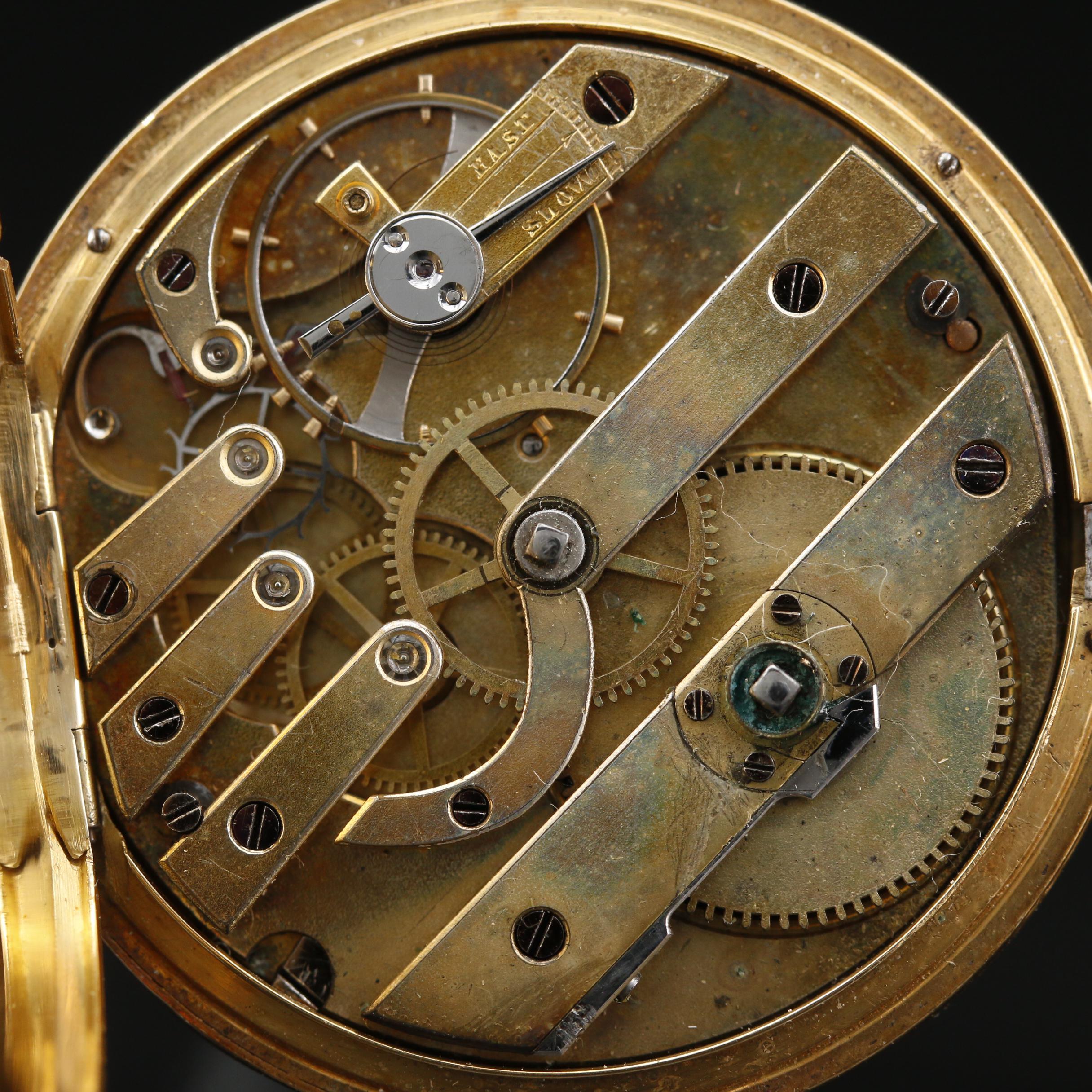 Antique Fritz Courvoisier 14K Enamel and Diamond Watch on 18K Enamel Chain