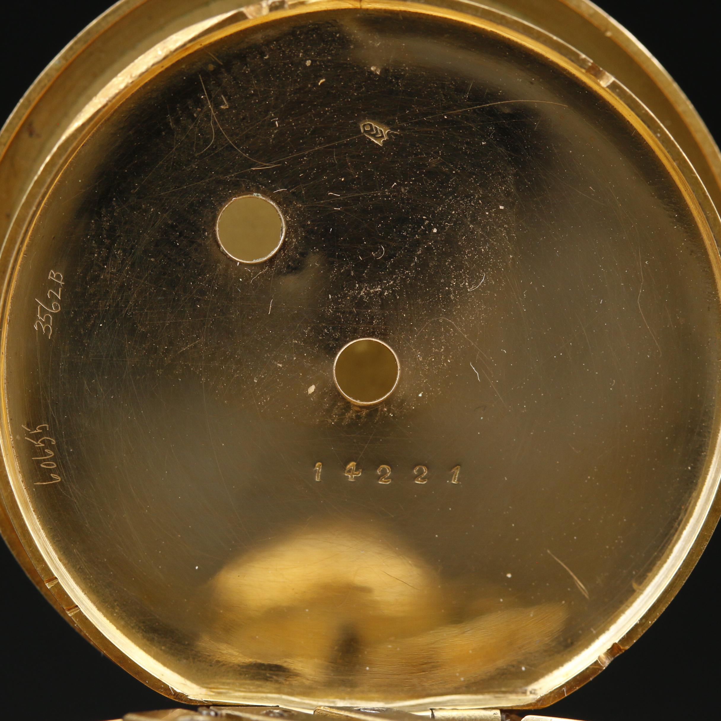 Antique Fritz Courvoisier 14K Enamel and Diamond Watch on 18K Enamel Chain