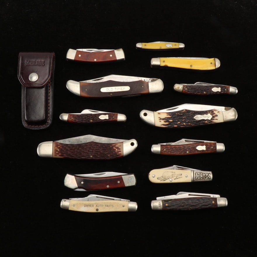 Schrade Pocket Knives Including Old Timer, Uncle Henry, Scrimshaw, and More