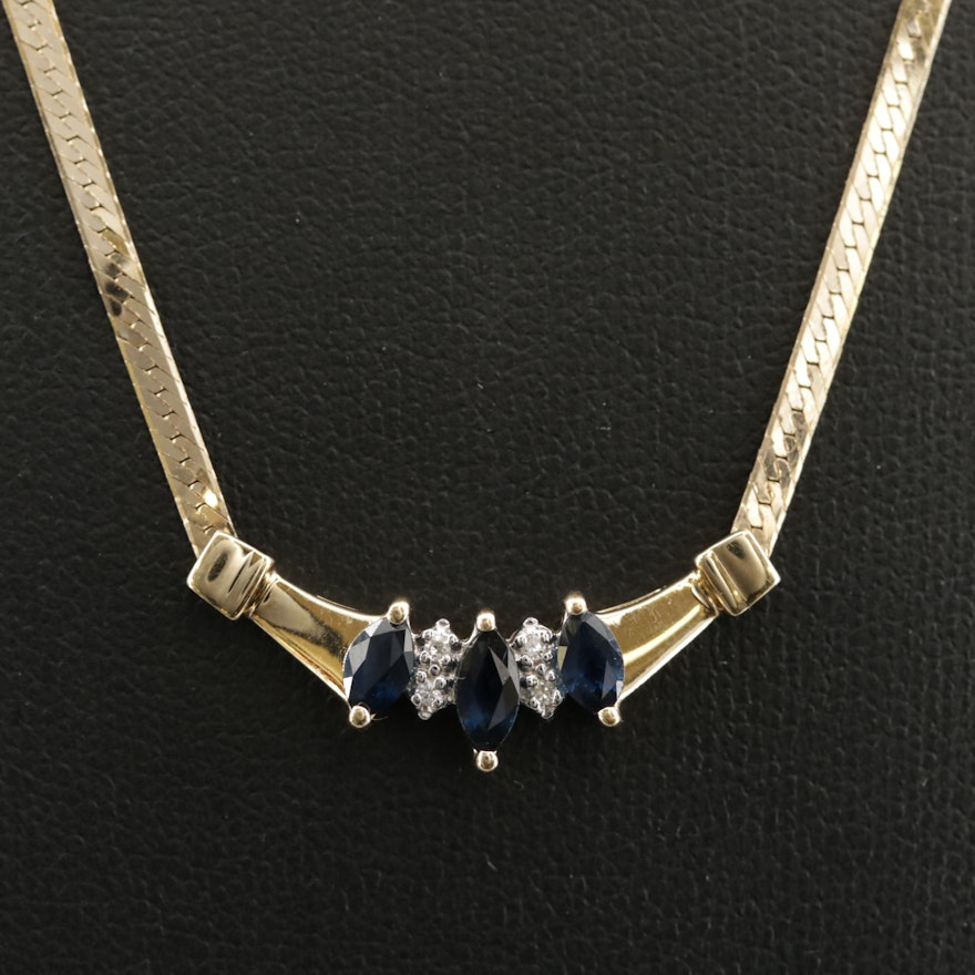 14K Gold Sapphire and Diamond Necklace