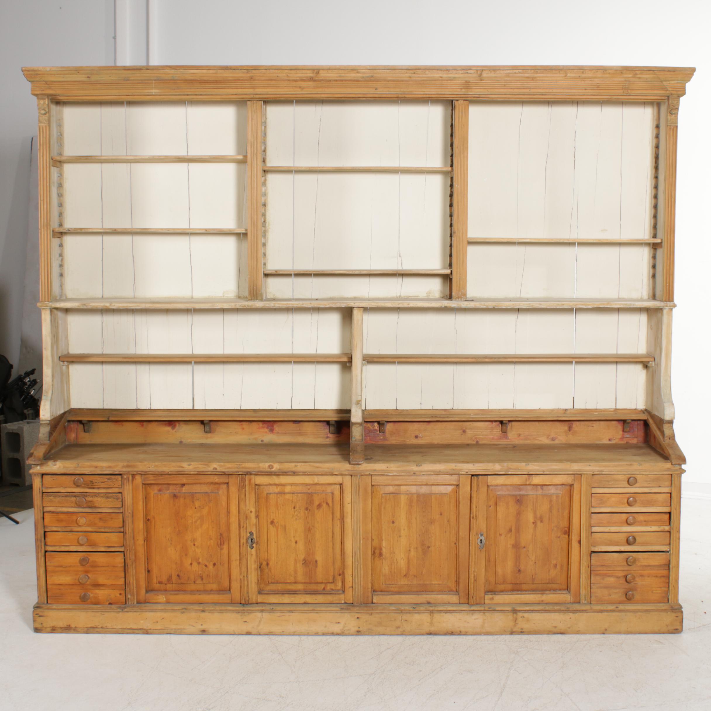 Pine Stepback Cabinet, Possibly a Mercantile Cabinet, 19th Century
