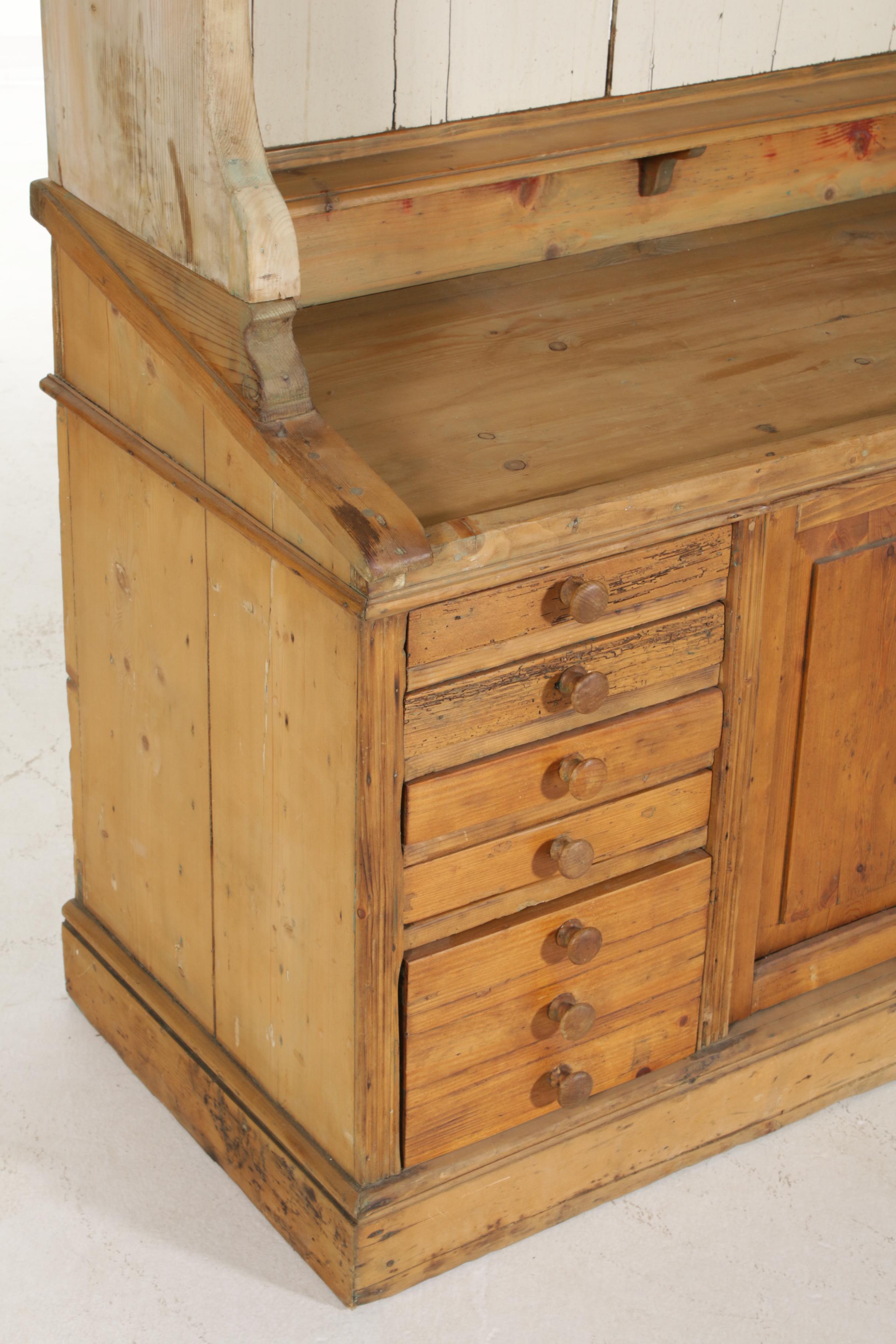Pine Stepback Cabinet, Possibly a Mercantile Cabinet, 19th Century